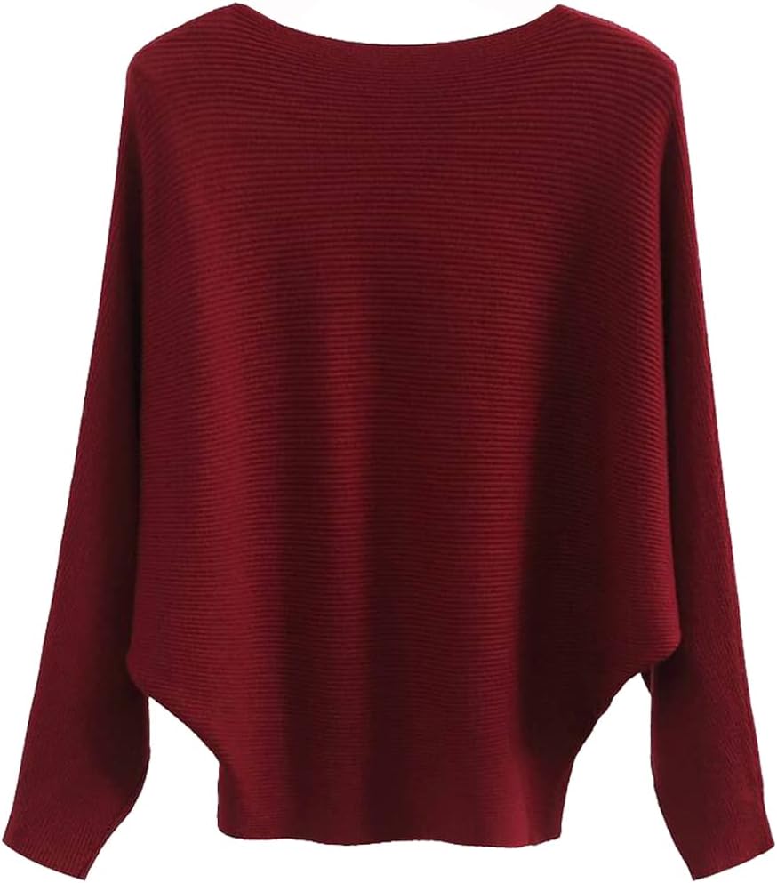 Ckikiou Womens Lightweight Oversized Boat Neck Sweaters Tops Dolman Batwing Slee...