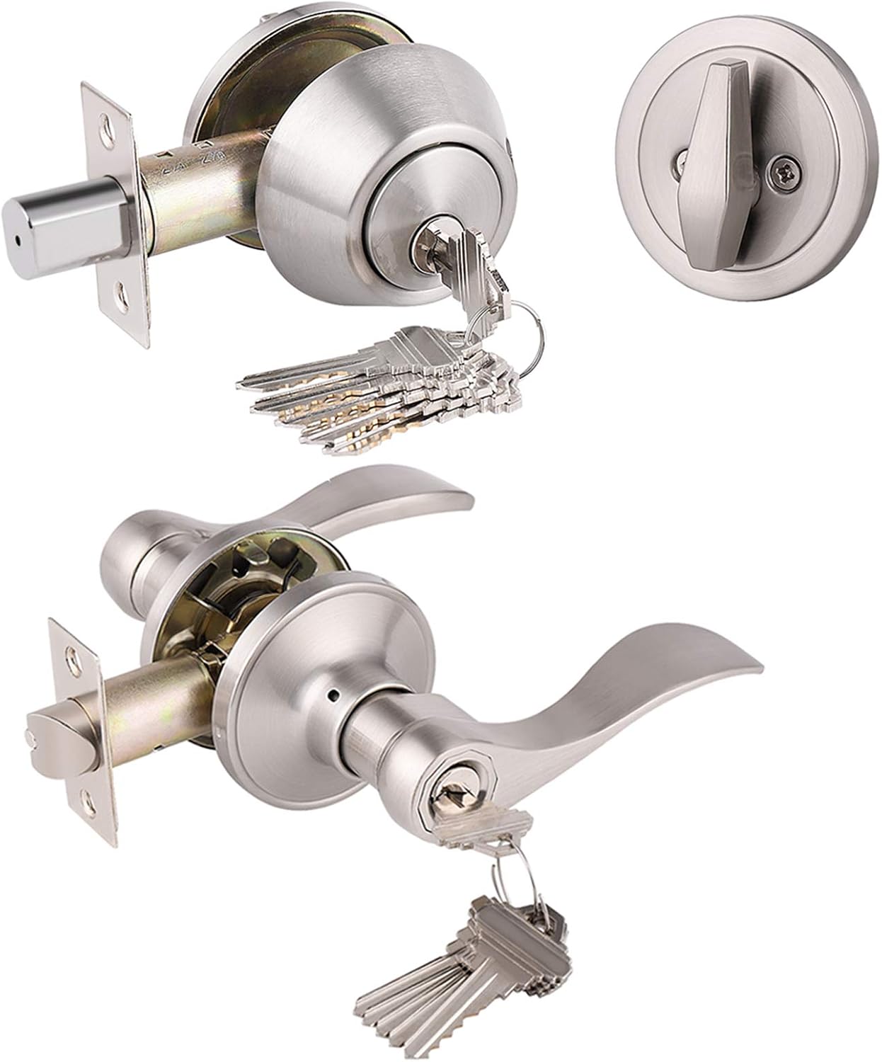 Gobrico Satin Nickel Keyed-Alike Door Levers, Special Door Locksets with Single...