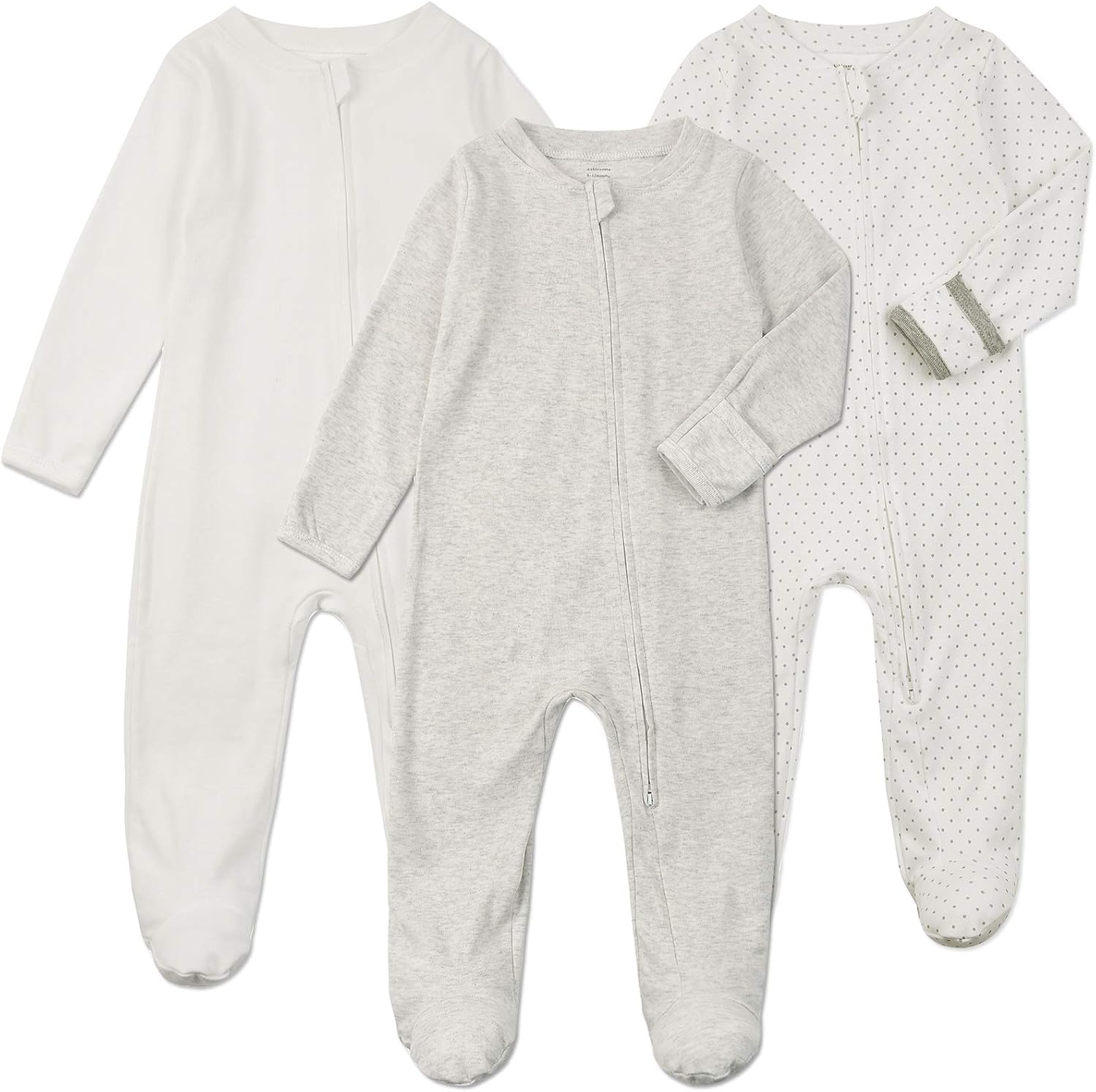 Aablexema Baby Footie Pajamas with Mittens - 3Pcs Infant Footed Sleeper Cotton S...