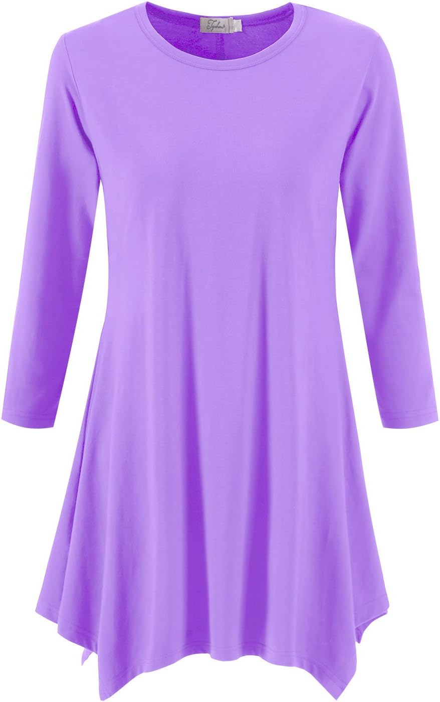 Topdress Women's Swing Tunic Tops 3/4 Sleeve Loose T-Shirt Dress 3X-Large Lavend...