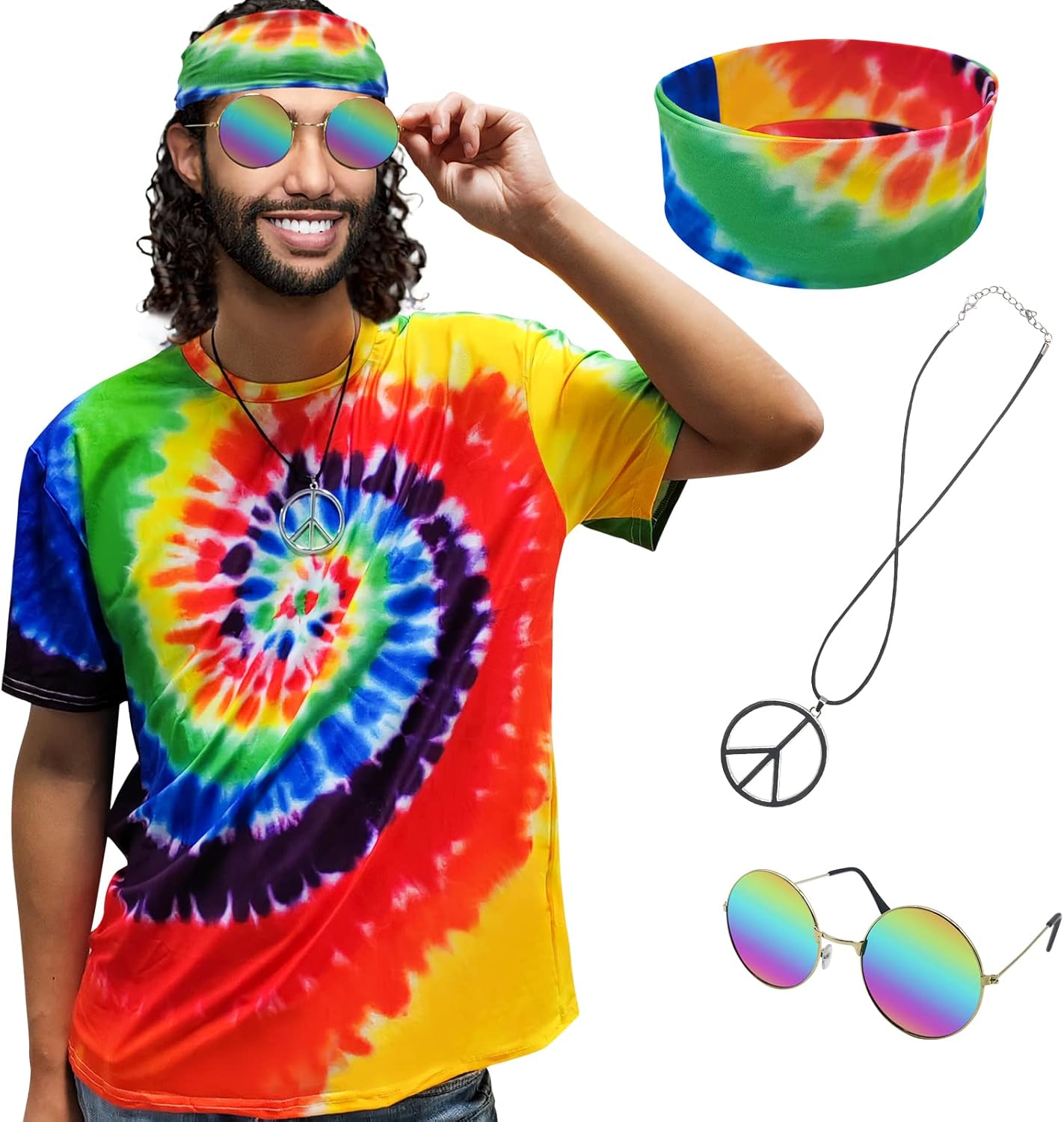 Hippie Costume, Special 60s and 70s T-shirt, Innovative Colorful T-shirt for Men...