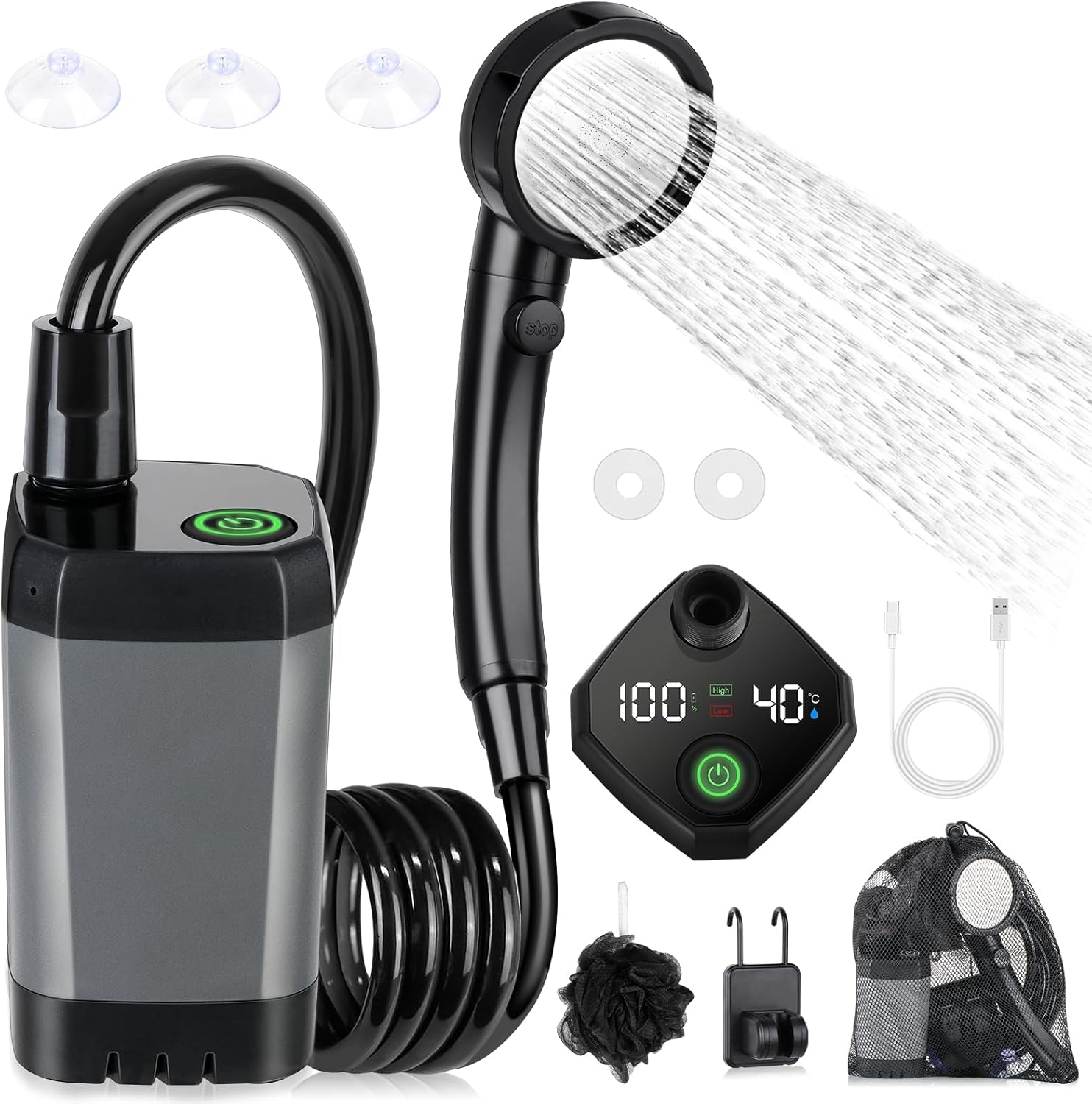 Portable Shower for Camping, [Long-Lasting] Spopal 6000mAh Rechargeable Camping...