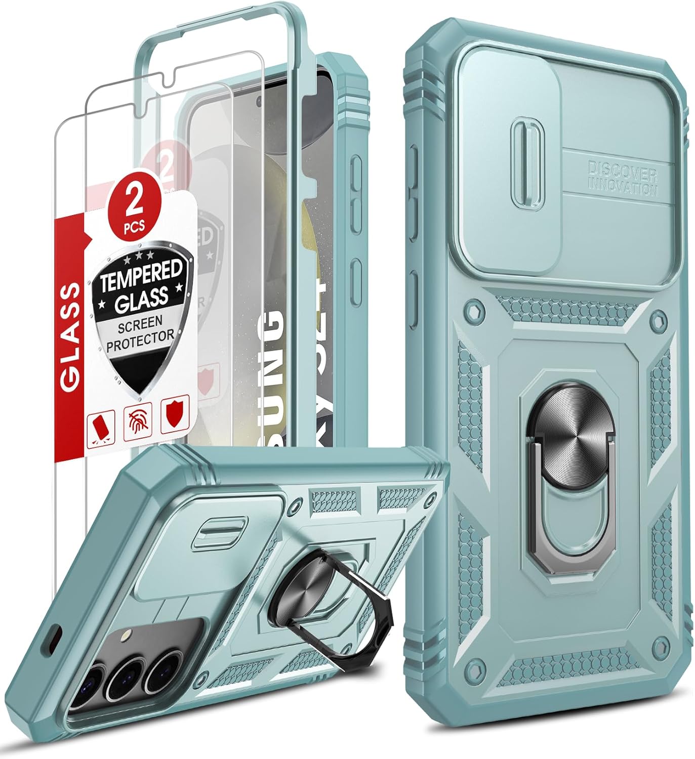 LeYi for Samsung Galaxy S24 5G Case with Camera Cover Slider, 360° Full Body Arm...