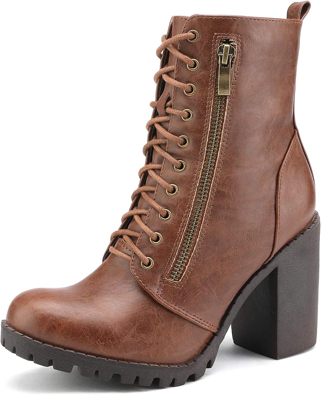 DREAM PAIRS Combat Ankle Boots, Special Women's Heeled Booties with Chunky Heel,...