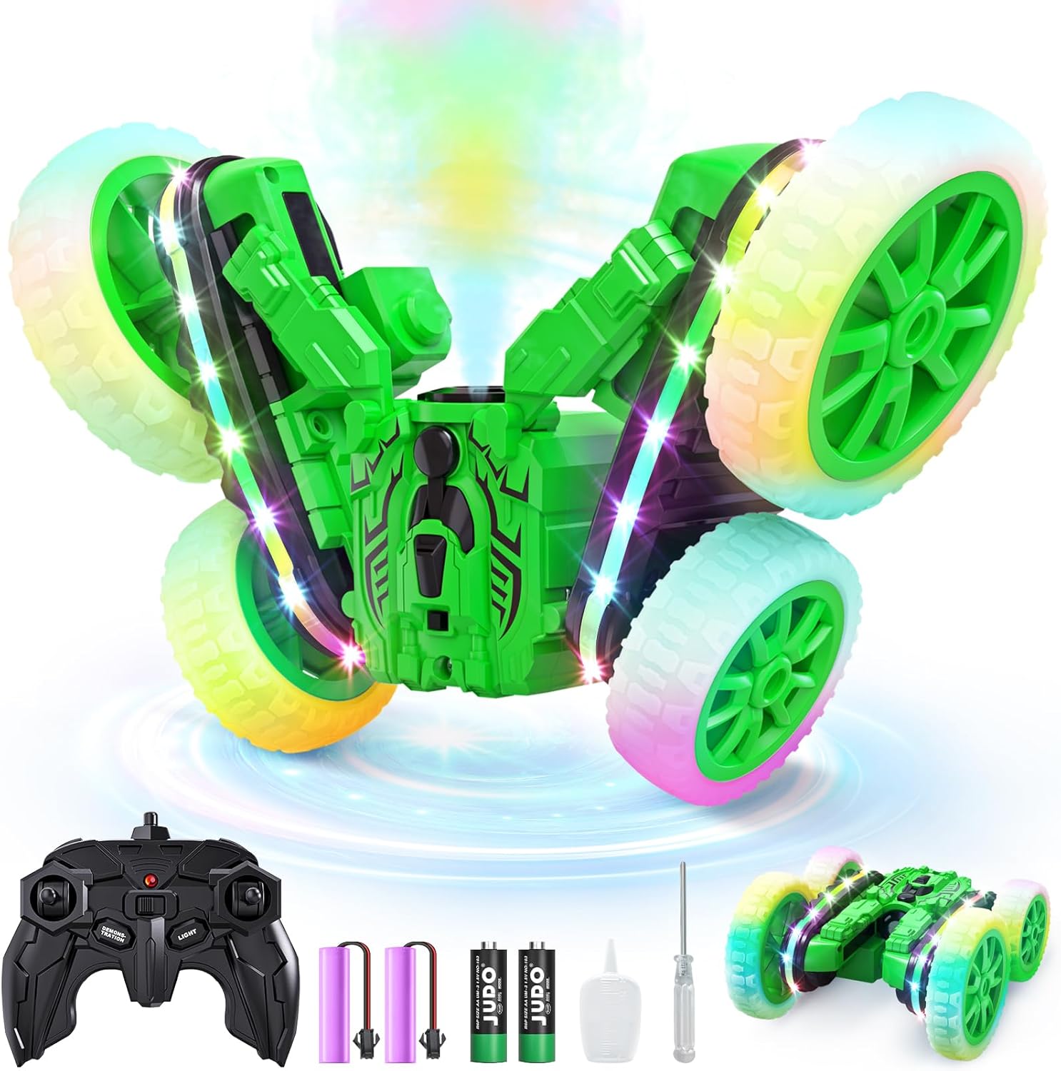 Remote Control Car,RC Cars with Sides Light and Headlights,360°Rotating 4WD Spra...