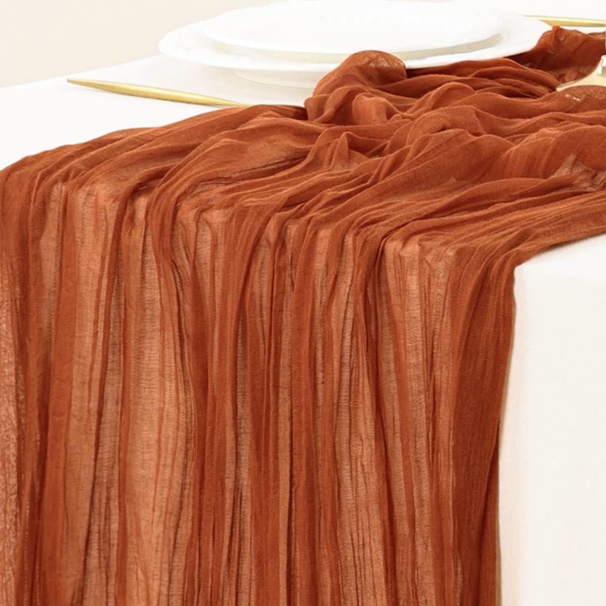 Socomi Fall Thanksgiving Table Runner Cheesecloth Table Runner Terracotta 120 in...