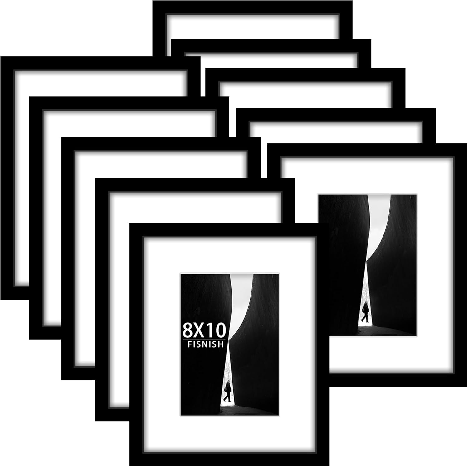 8x10 Picture Frame Sef of 10, Display Pictures 5x7 with Mat or 8 x 10 Without Ma...
