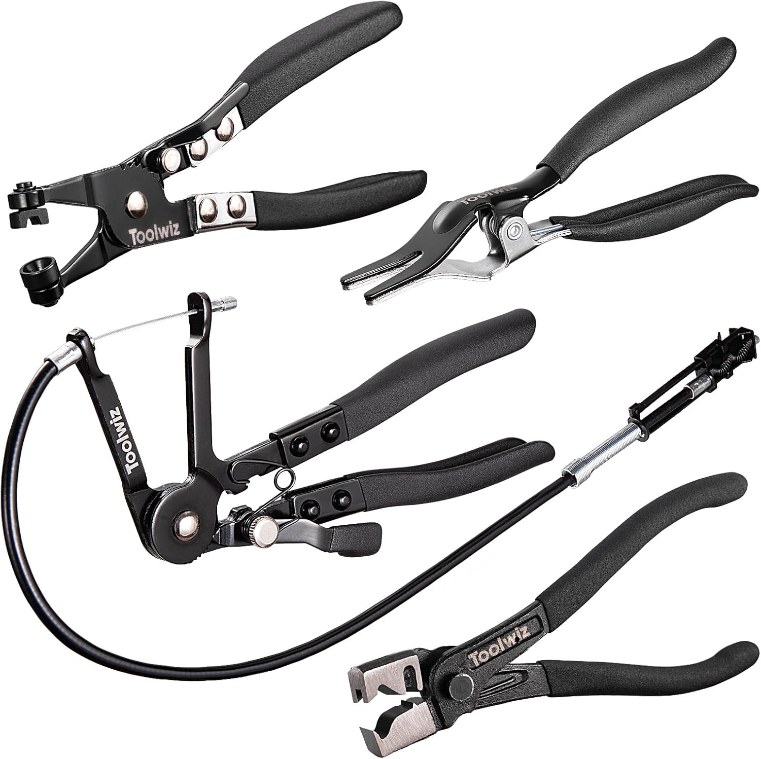 Toolwiz 4 Pcs Hose Clamp Pliers, Hose Clamp Tool Includes 27" Long Reach Wire Sp...