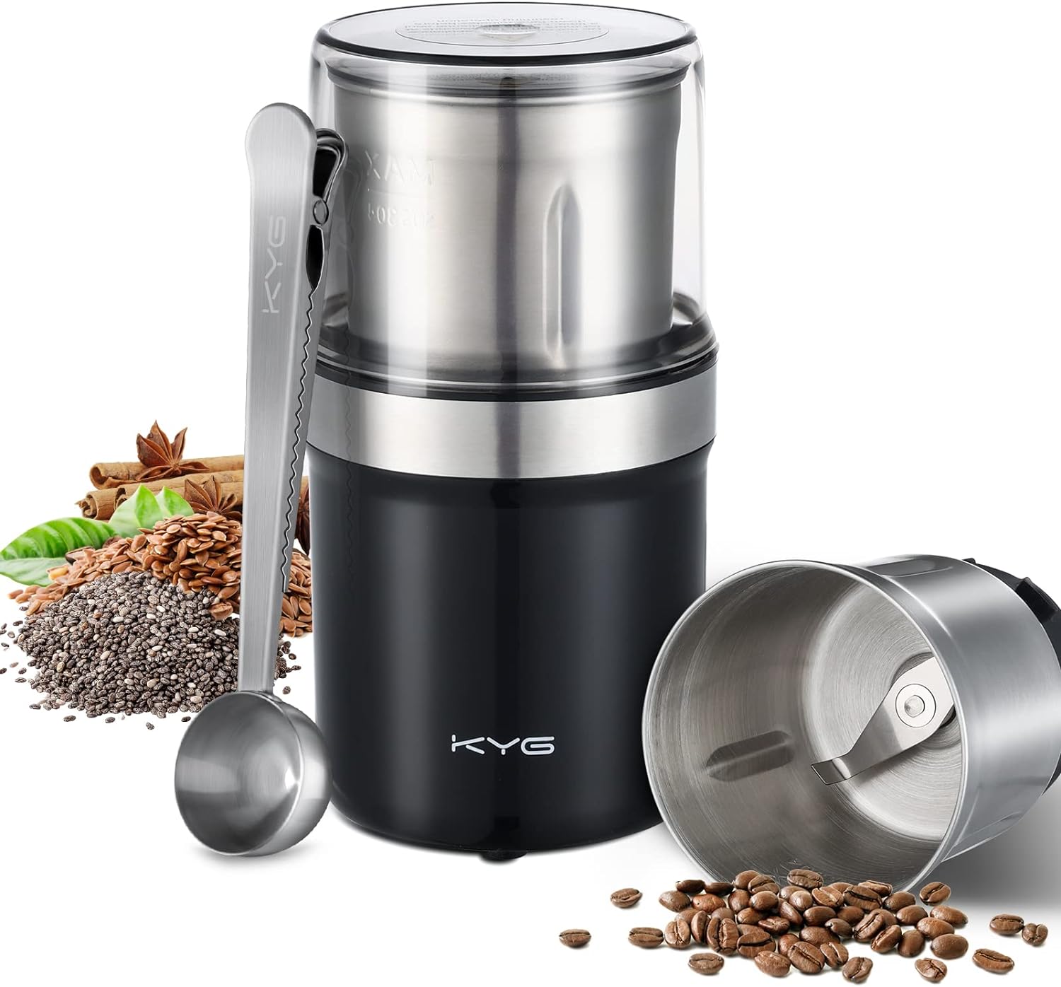 KYG Coffee Grinder Electric Grinder for Seeds, Nut, Pepper, Flax Seed Grinder wi...