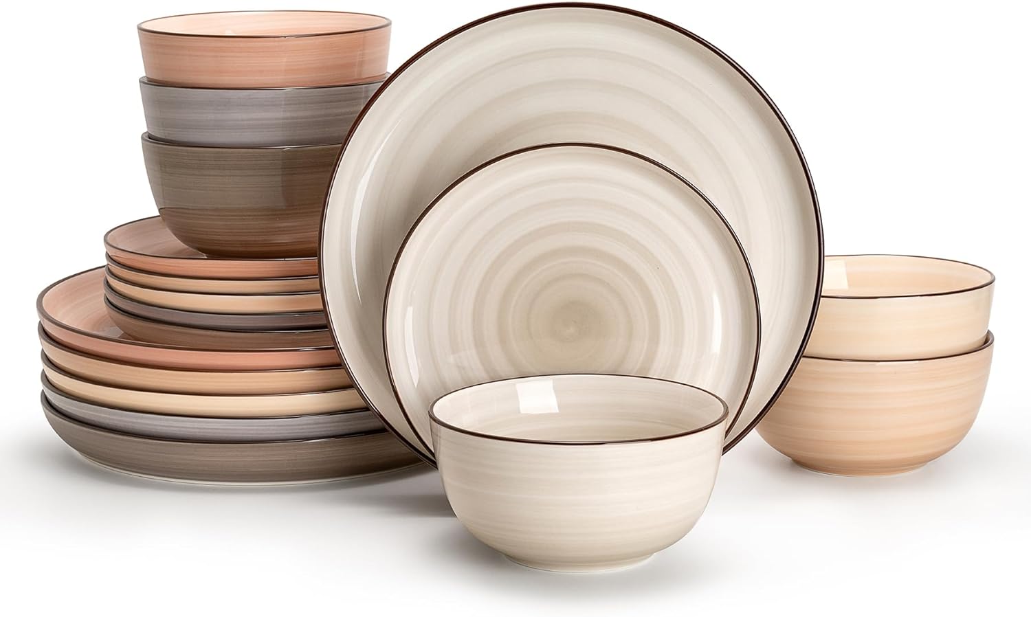 Sweese Plates and Bowls Sets, 18 Piece Dinnerware Set Porcelain Round Dinner Set...