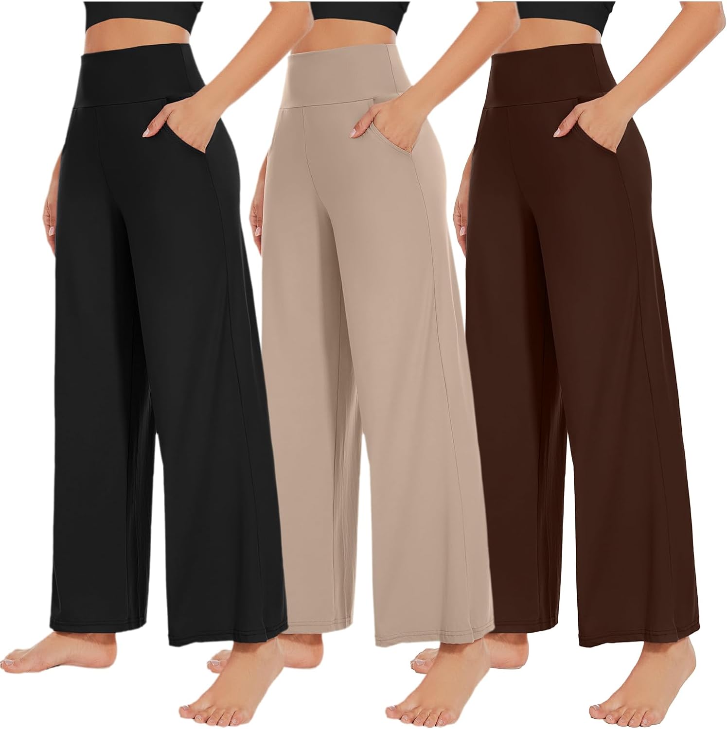 NEW YOUNG 3 Pack Women's Wide Leg Pants with Pockets High Waist Loose Sweatpants...