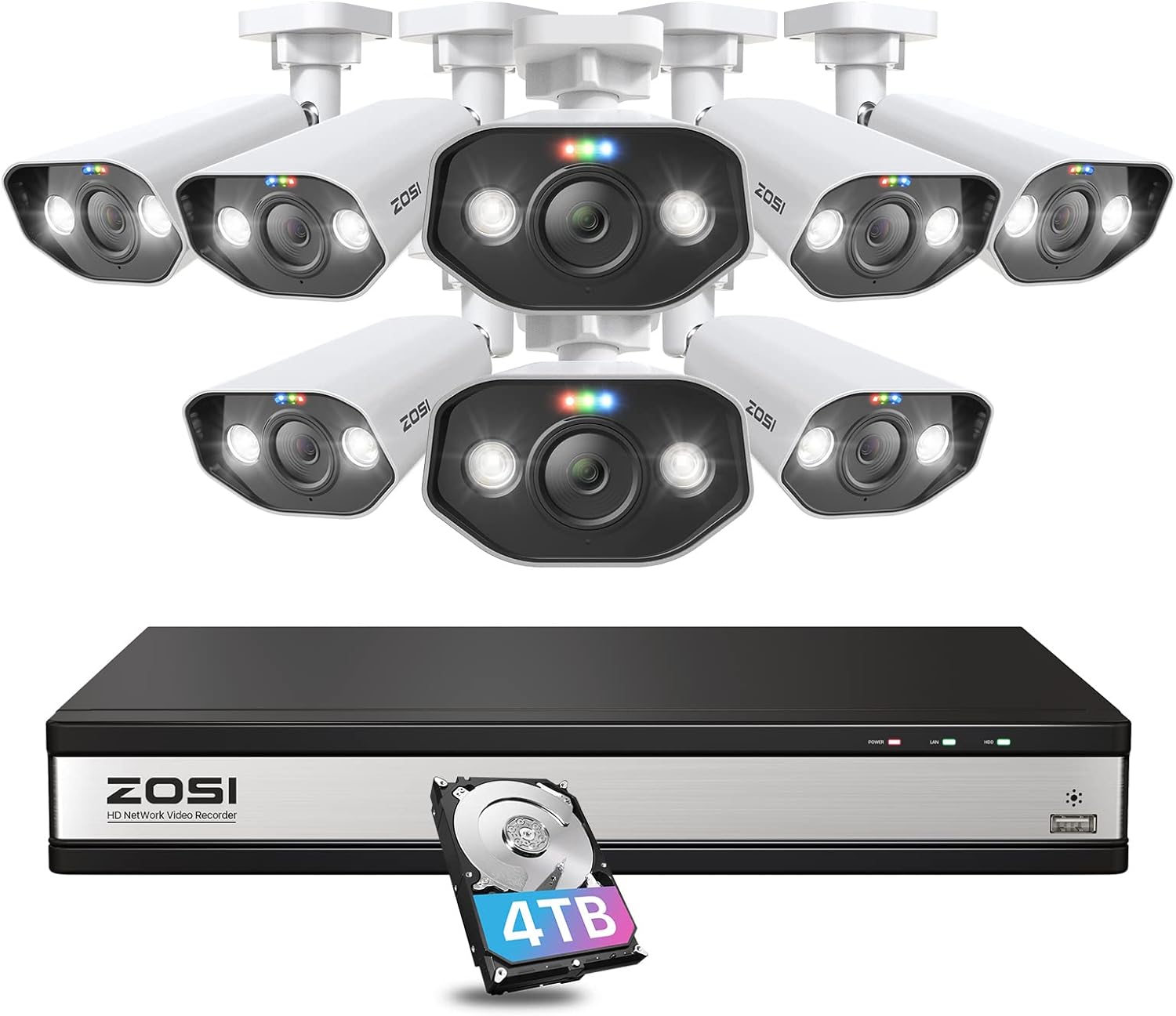 ZOSI 16CH 4K PoE Security Camera System with 2 Way Audio,H.265+ 8MP 16CH NVR wit...