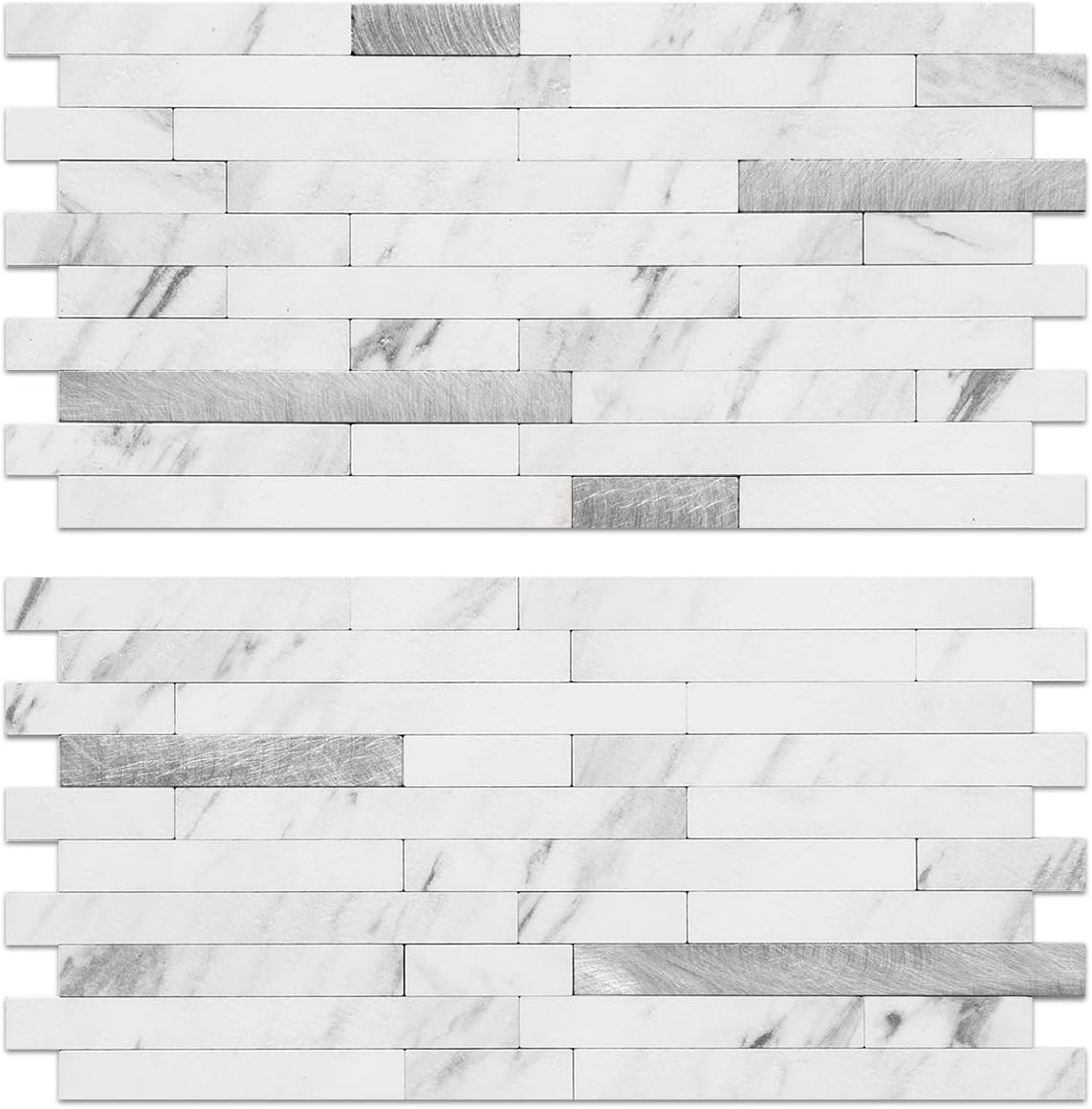 AULIGET 20 Sheets Faux Stone Peel and Stick Backsplash, White Marble Look PVC Wa...