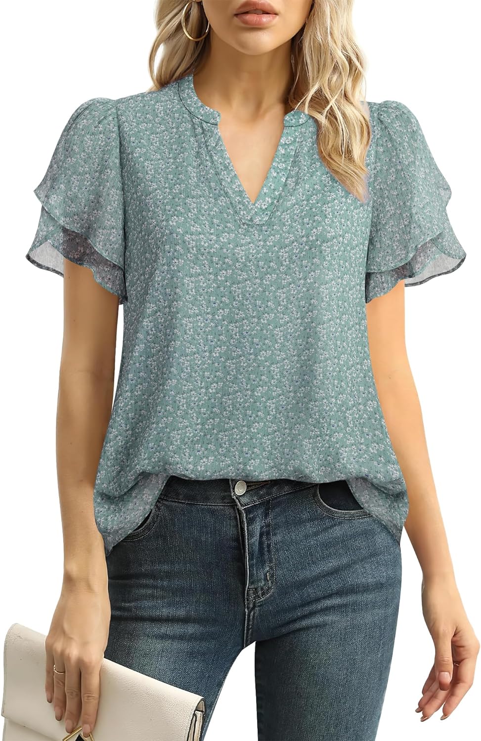 Lotusmile Womens Dressy Chiffon Blouses, Special Summer Puff Petal Short Sleeve...