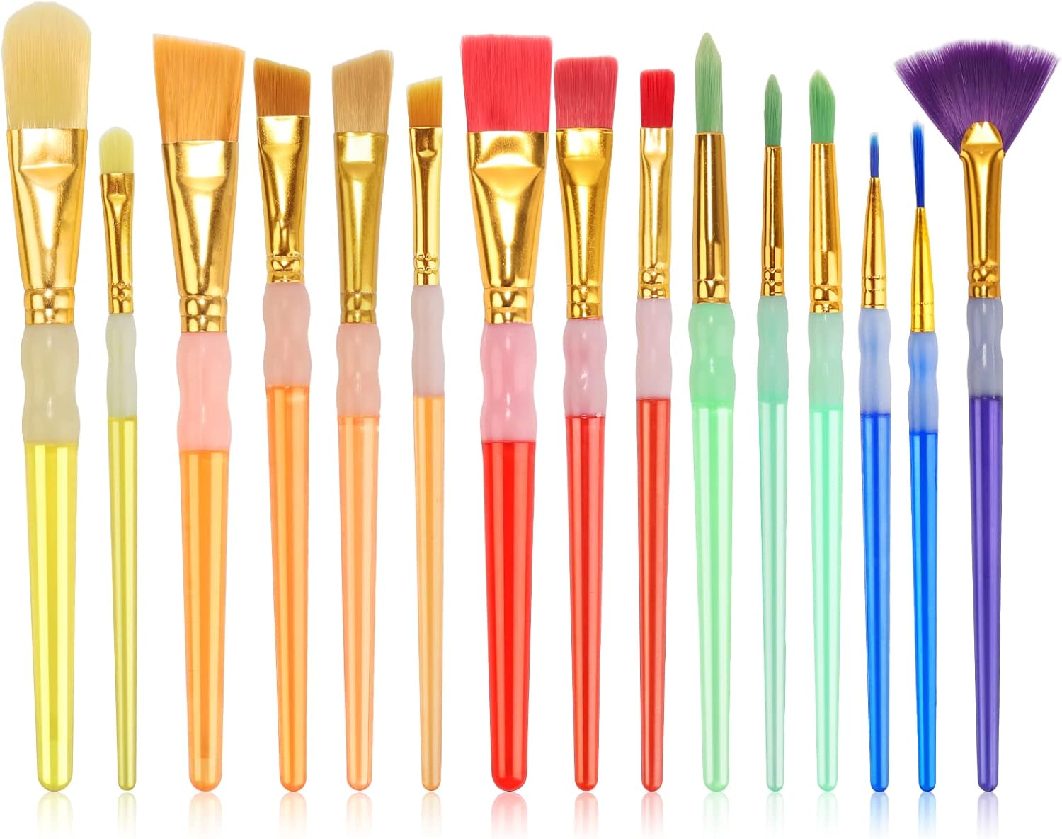 15Pcs Paint Brushes Value Pack, Includes 15 Different Types of Brushes, Nylon Co...