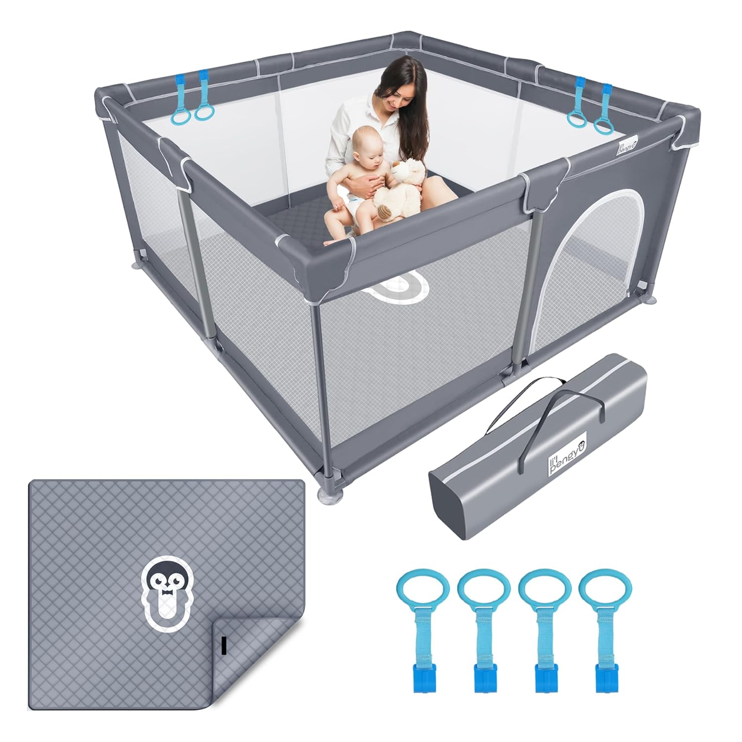 Baby Playpen for Babies and Toddlers with Mat, 50x50 inch Large Baby Playard No...