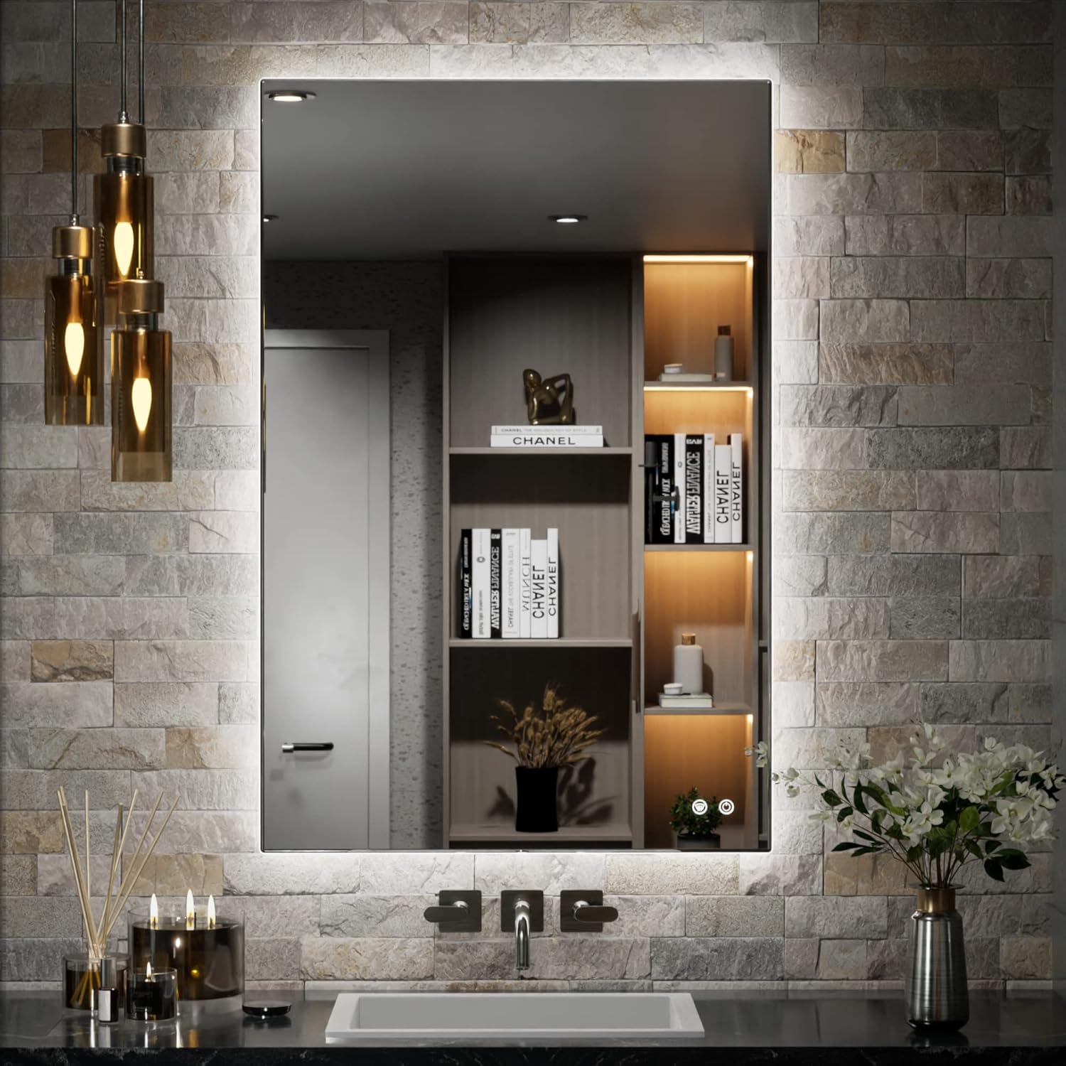 TETOTE 24 x 36 Inch LED Mirror Backlit Bathroom,Anti-Fog Mirror with Light,Dimma...