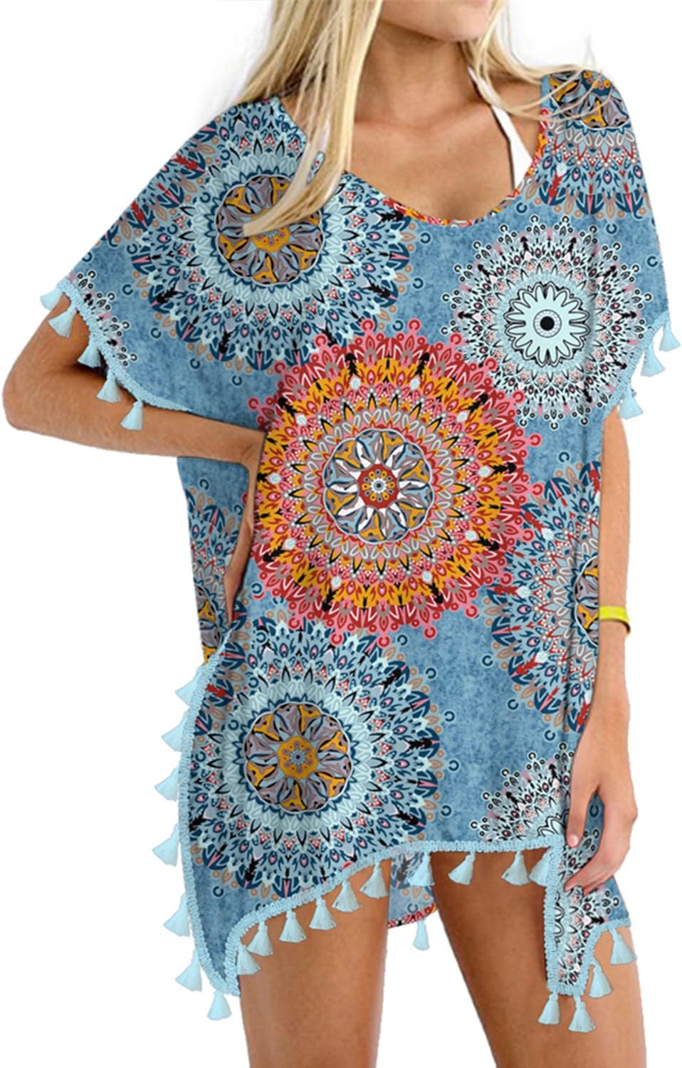 Yincro Women Chiffon Tassel Swimsuit Cover Up Beach Coverups for Swimwear 1X-2X...