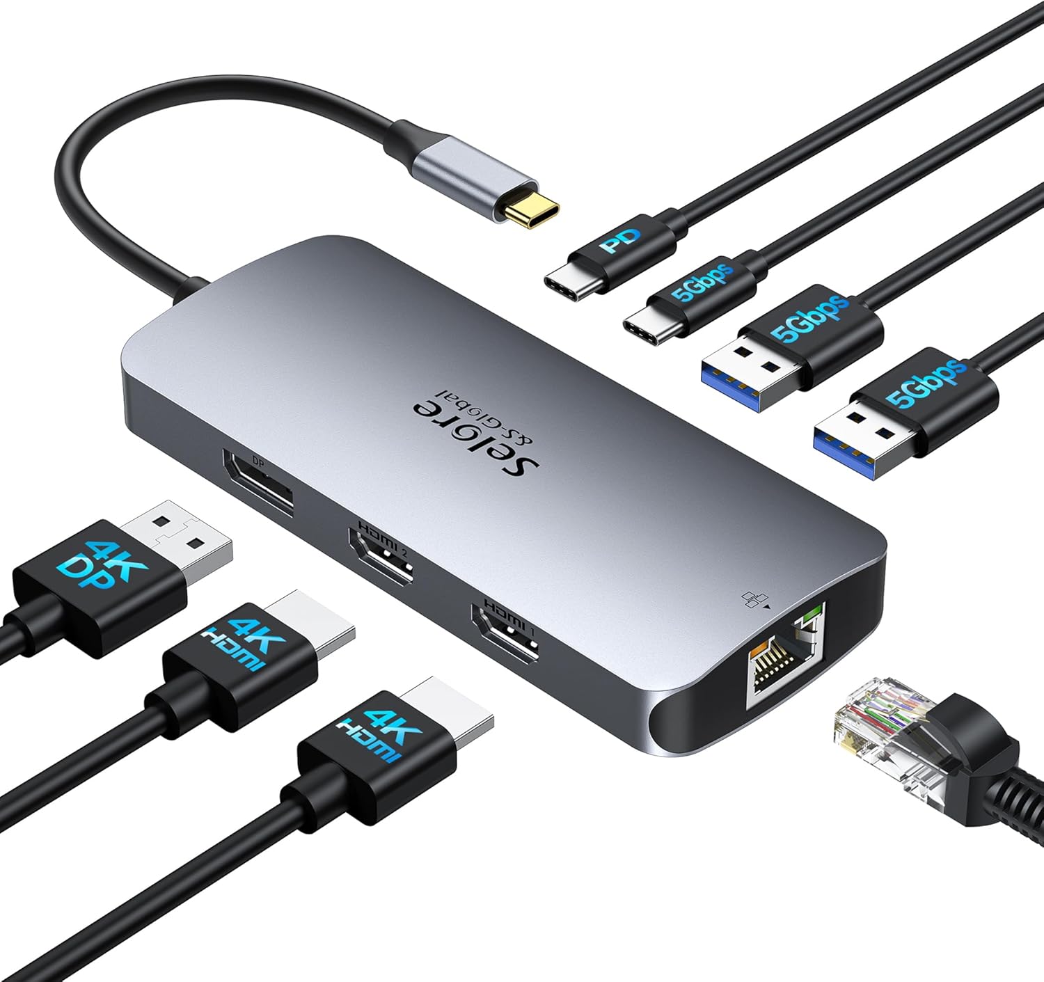 USB C Docking Station Dual Monitor, Selore Docking Station 3 Monitors Triple 4K...