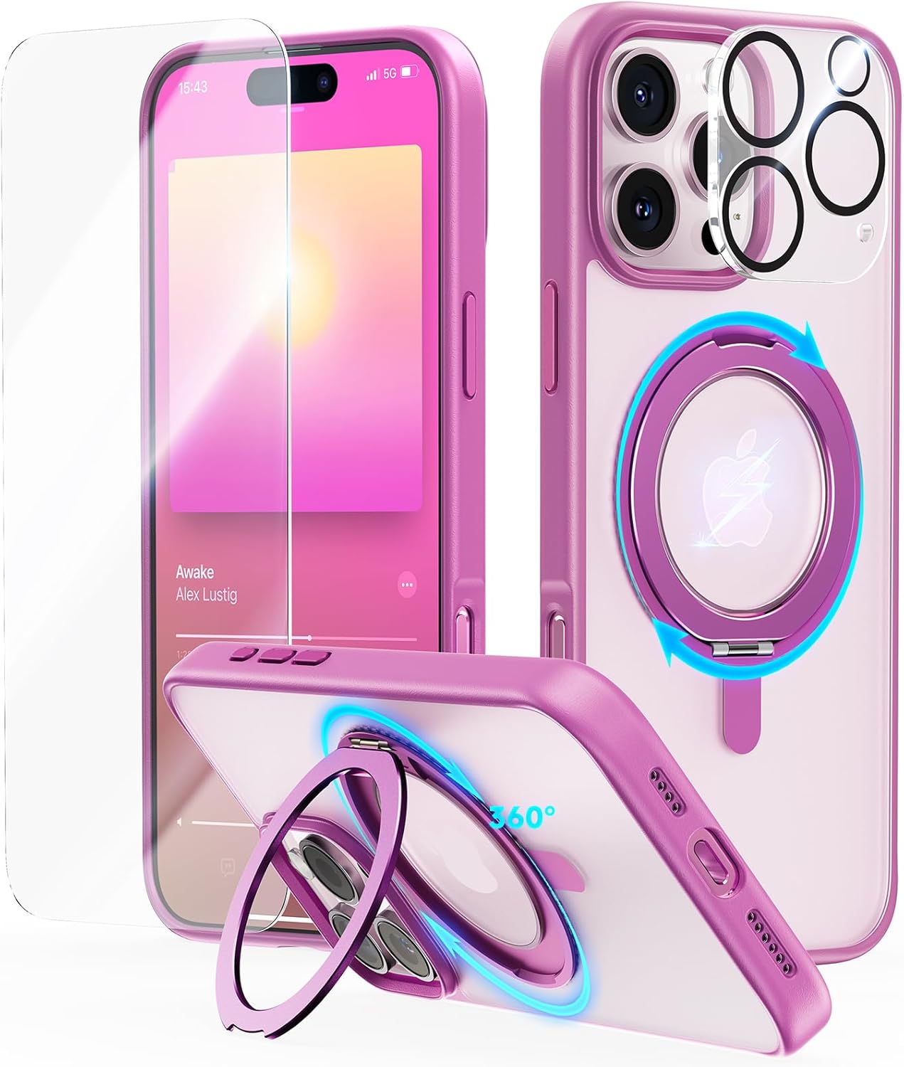 JUESHITUO for iPhone 16 Pro Max Case: 360° Spin Magnetic Stand, Full Camera Prot...