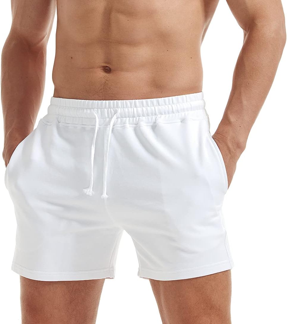 AIMPACT Mens Workout Sweat Shorts 5 Inch Cotton Casual Fitness Mens Athletic Gym...