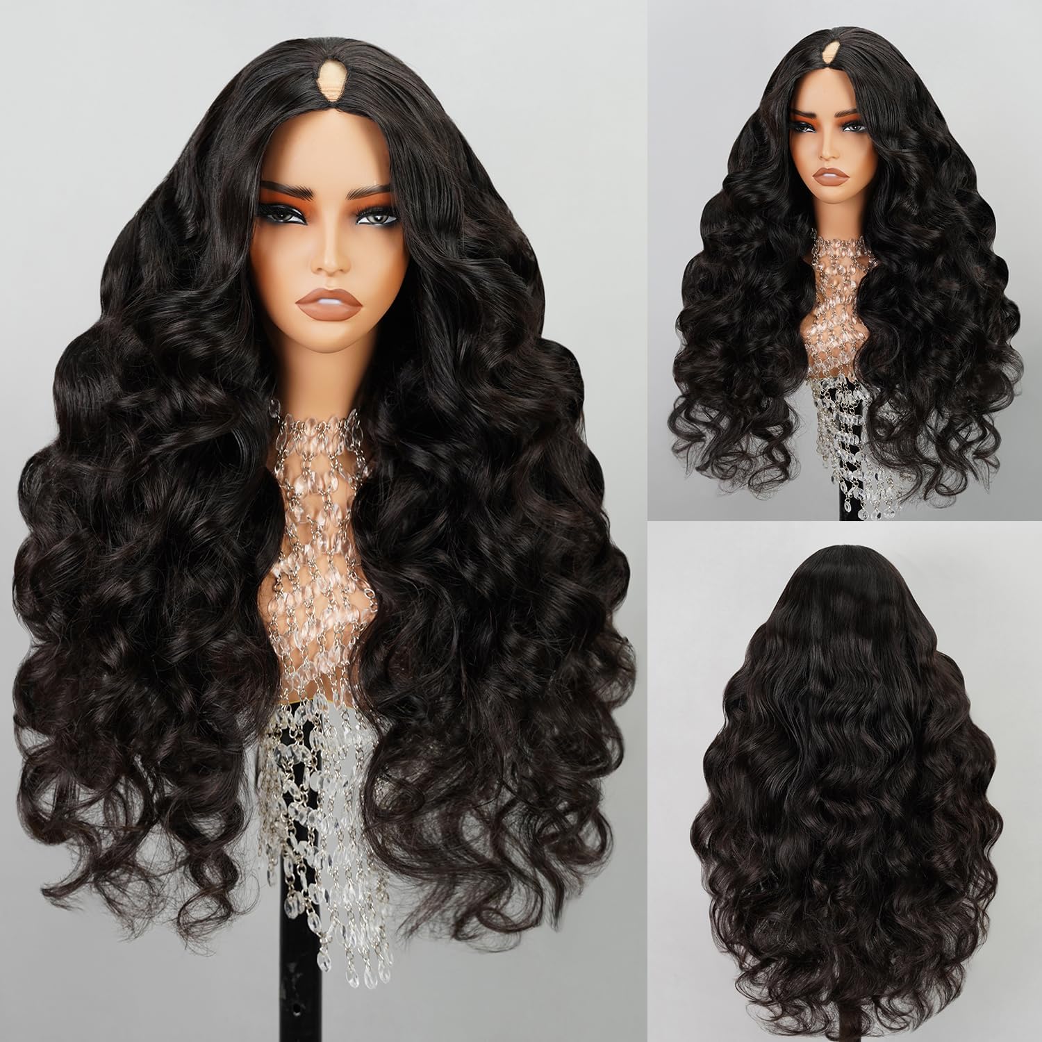 MEGALOOK V Part Wig Human Hair Body Wave Glueless Wigs Human Hair Clip in U Part...