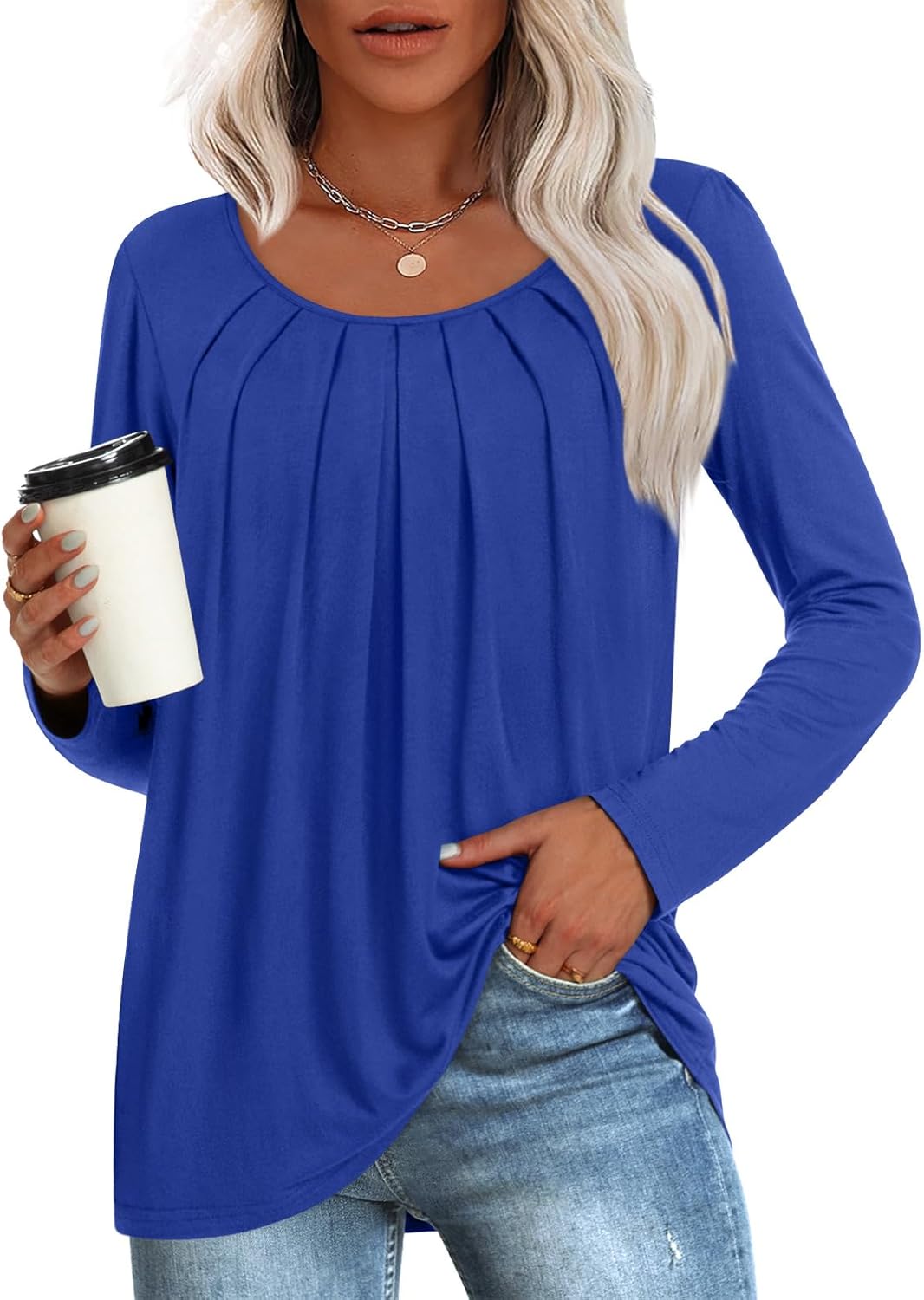 Anymeet Long Sleeve Tunic Top, Special Casual Pleated Shirts for Women Fall Fash...