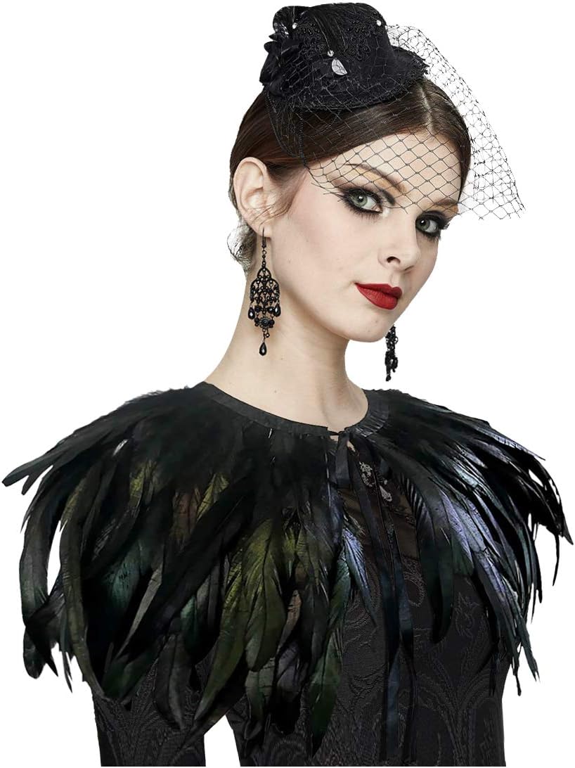 L'VOW Women's Feather Shrug, Special Cosplay Costume with Real Nature Feathers,...