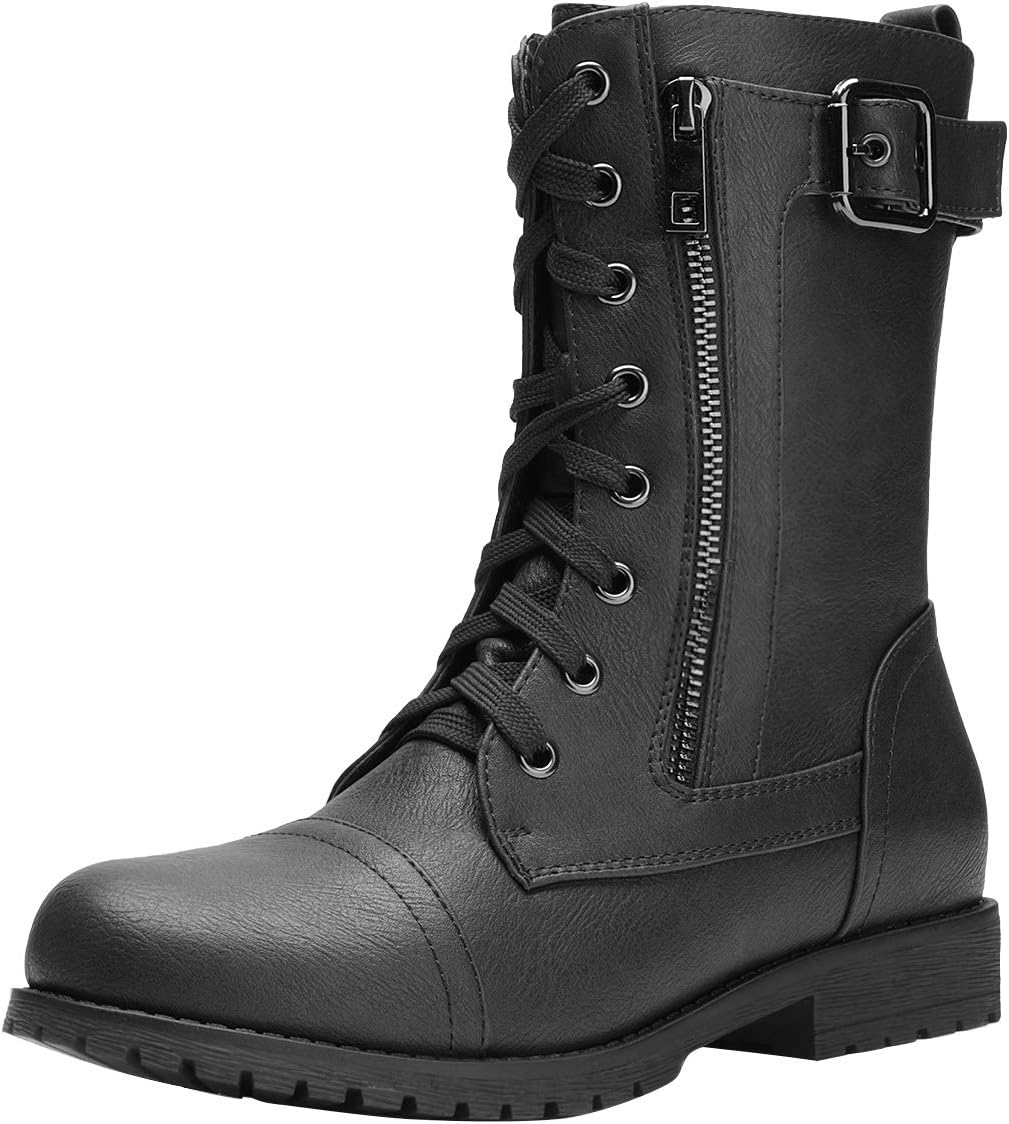 DREAM PAIRS Women's Boots, Special Mid Calf Built-in Wallet Pocket Combat Boots,...
