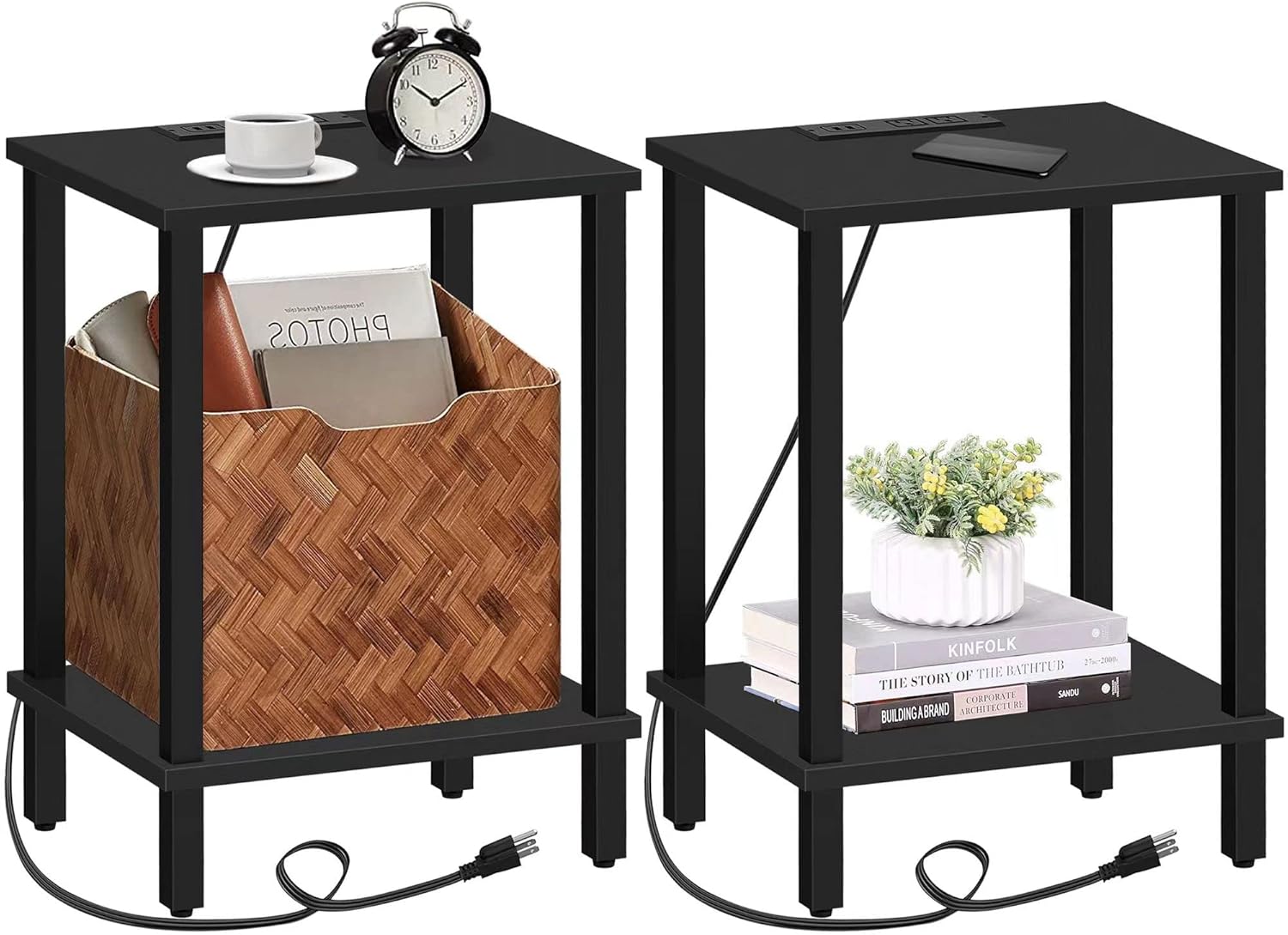 TUTOTAK End Table with Charging Station, Set of 2, Side Table with USB Ports and...