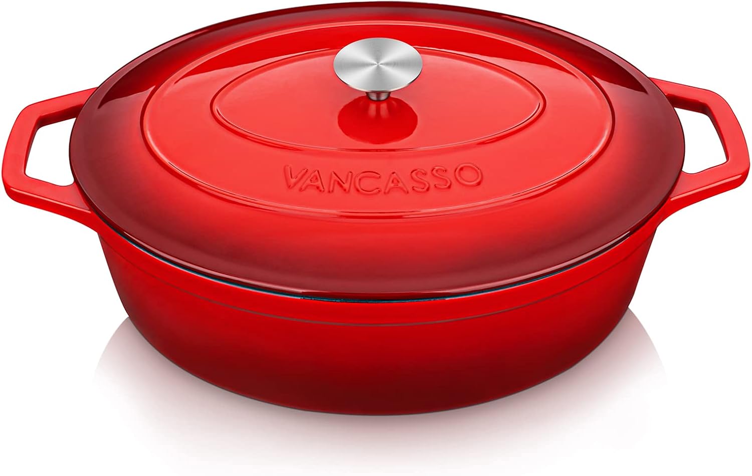 vancasso Cast Iron Pot, 8 Liters Oval Enamelled Cast Iron Dutch Oven with Lid, N...