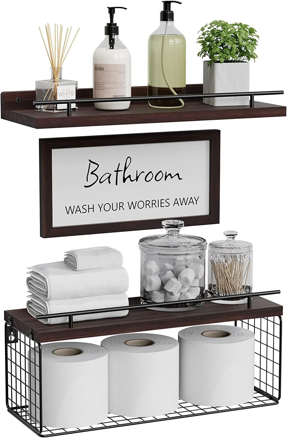 WOPITUES Floating Shelves for Bathroom Wall Decor...