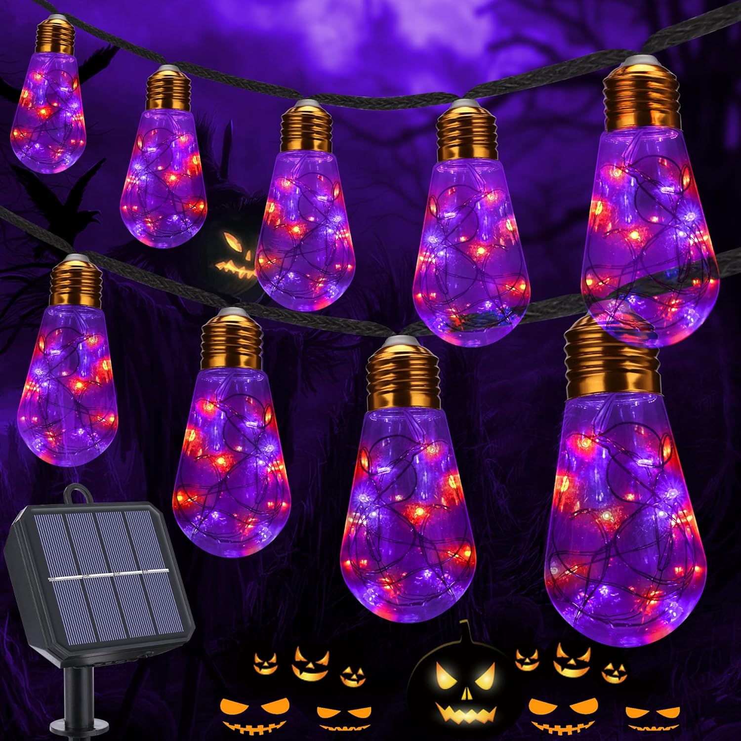 Geemoo Halloween Decorations Lights Outdoor, 8M 160LED Halloween Solar Fairy Lig...