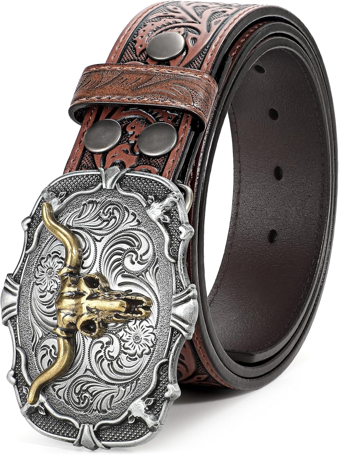Western Leather Buckle Belt for Men Women Cowboy Cowgirl Mens Leather Belt for J...