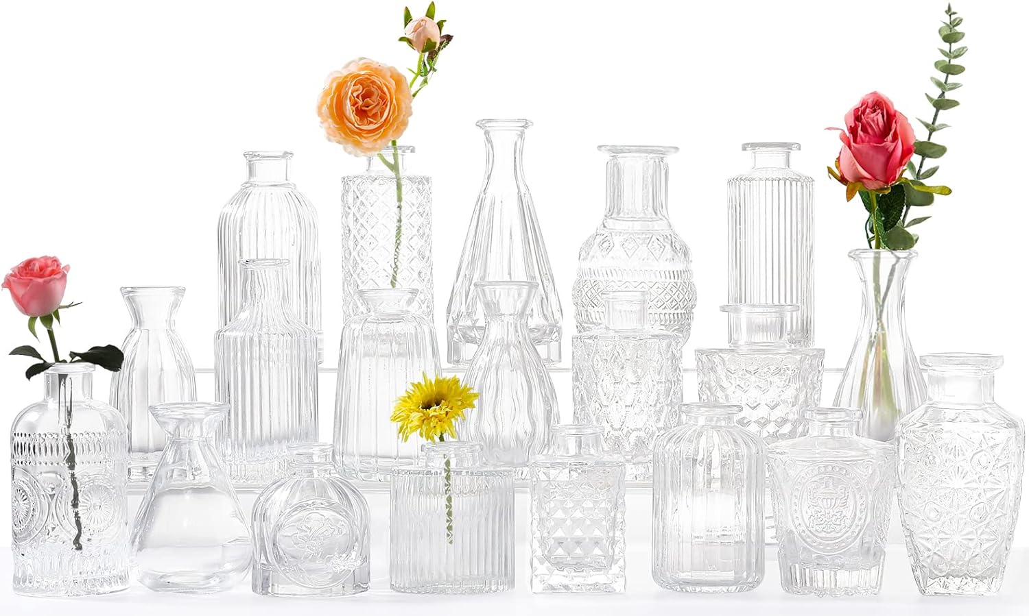 Glass Bud Vases -Set of 20 for Flowers, Small Clear Bud Vases in Bulk for Center...