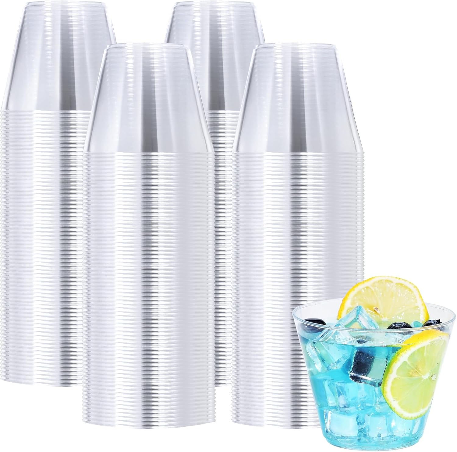 100 Pack 9 oz Clear Plastic Cups, Disposable Clear Plastic Cups for Cocktail Par...