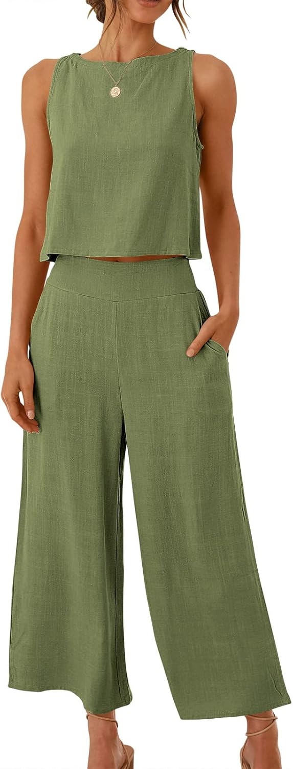 ANRABESS Women's Summer Outfit, Special Sleeveless Crop Top with Capri Wide Leg...