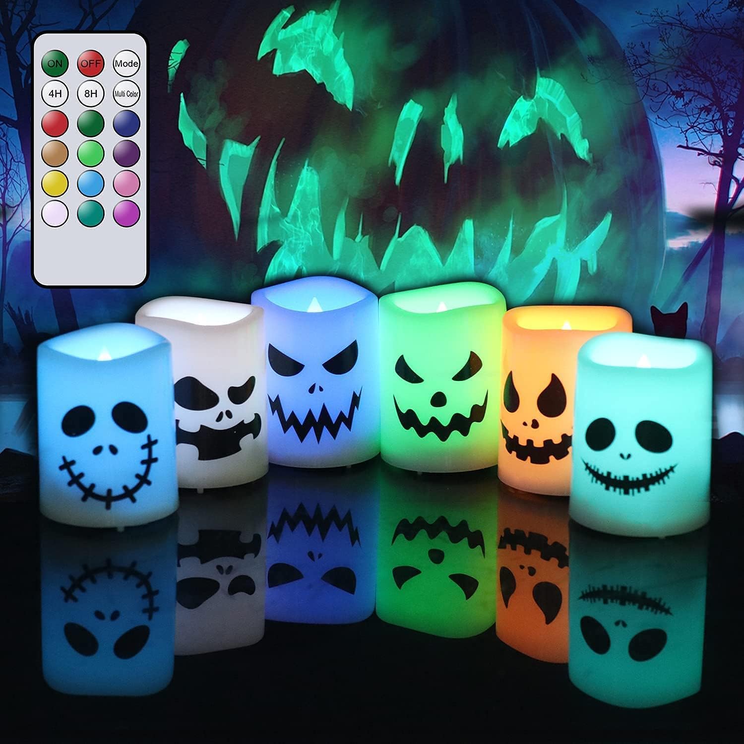 GenSwin Halloween Flameless Votive Candles Color Changing with Remote Timer, Bat...