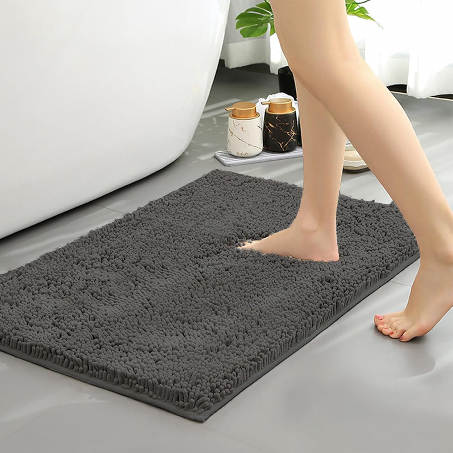 RUN HELIX Chenille Bath Mat, Non Slip Extra Soft Bath Toilet Mat 40x60cm, Super...