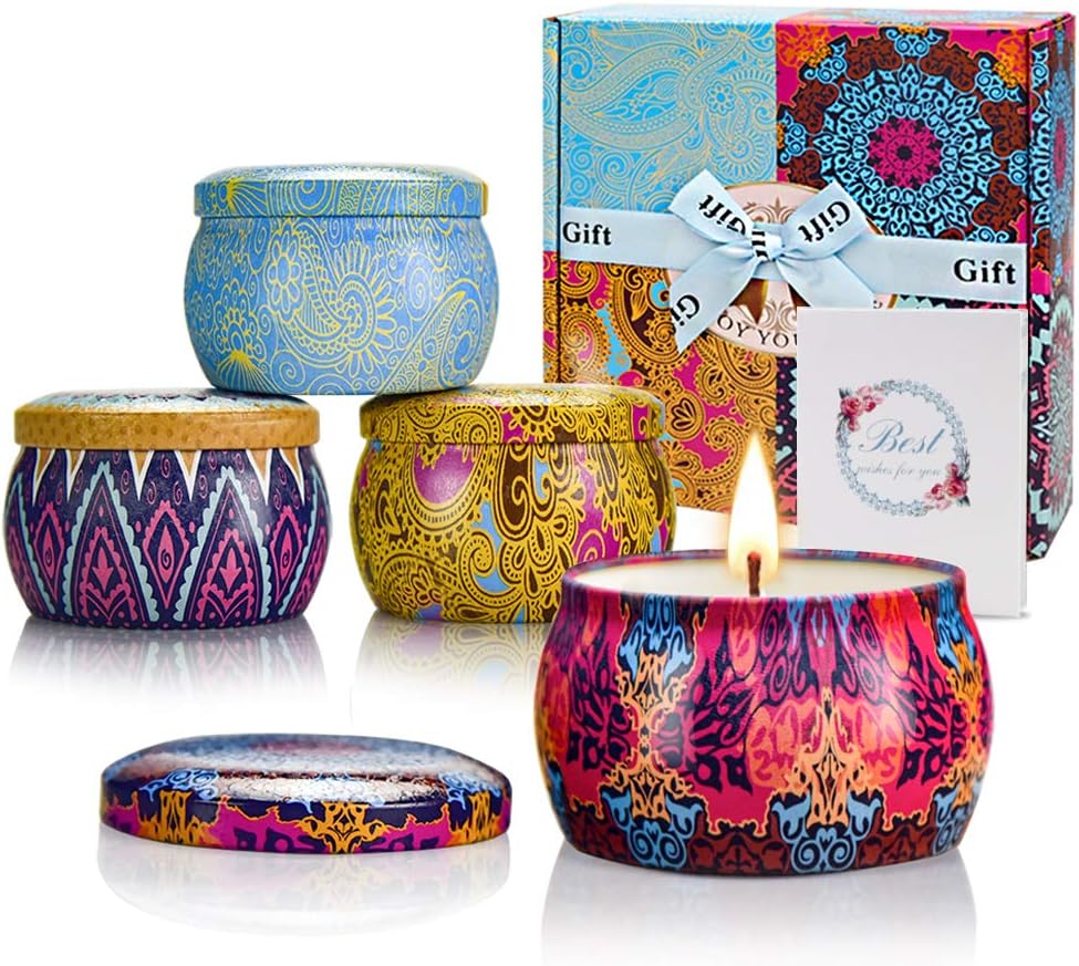 Yinuo Mirror Scented Candles Gift Set, Soy Wax 4.4 oz Tin Candles Gift for Women...