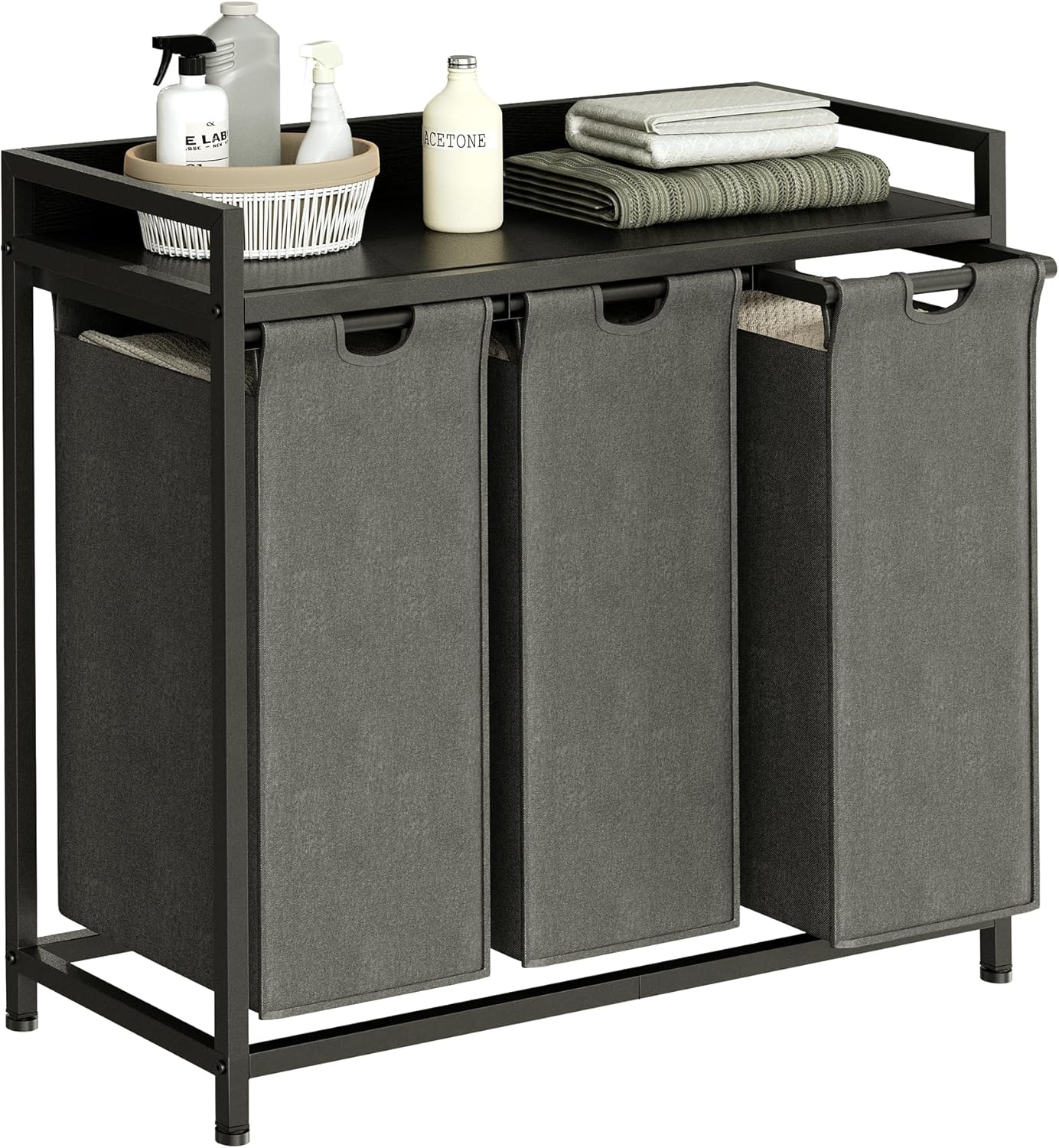 Laundry Hamper with Shelf, Laundry Basket 3 Section, Laundry Sorter with Pull-Ou...