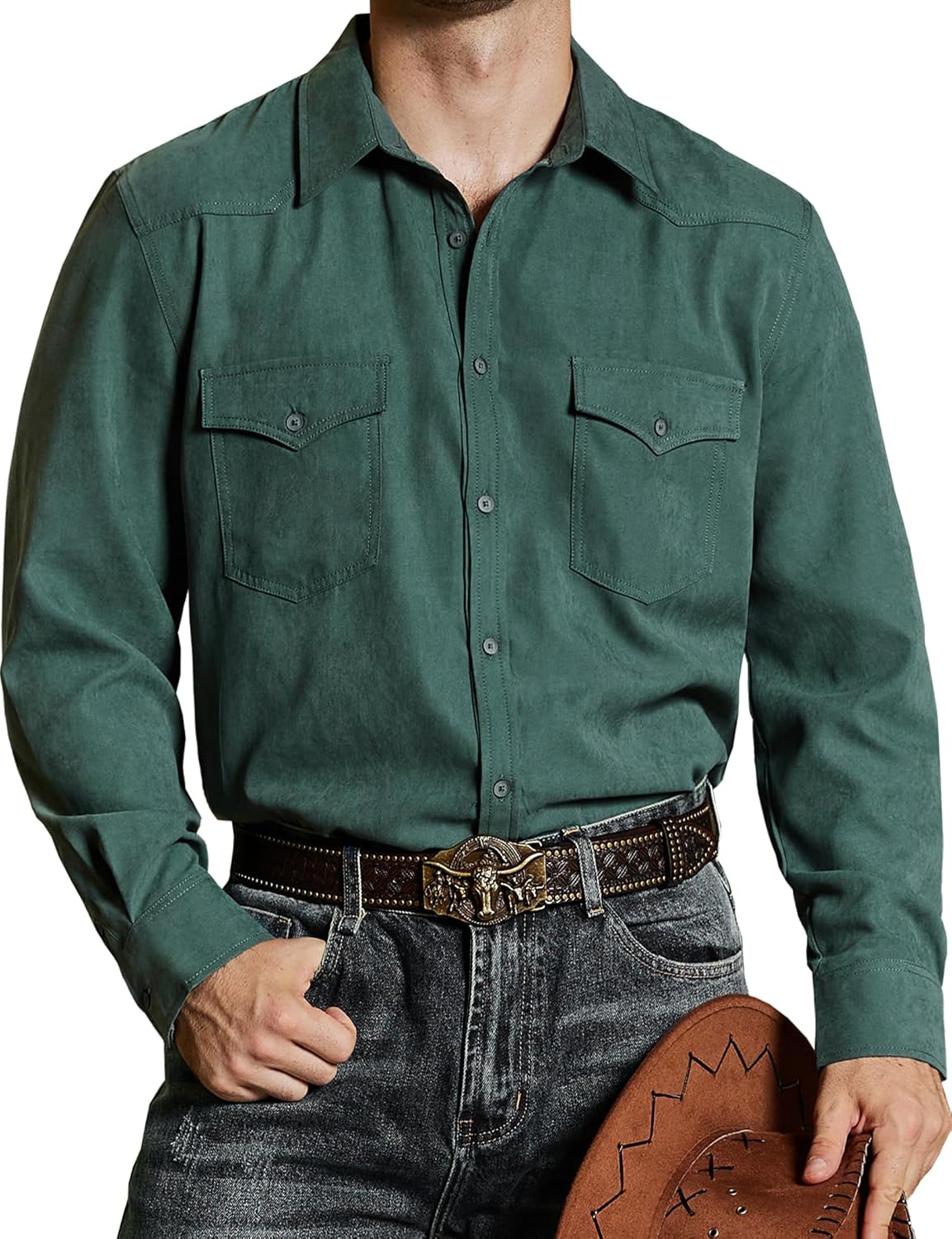 VATPAVE Mens Western Cowboy Shirts Button Up Shirts Long Sleeve Work Shirts for...
