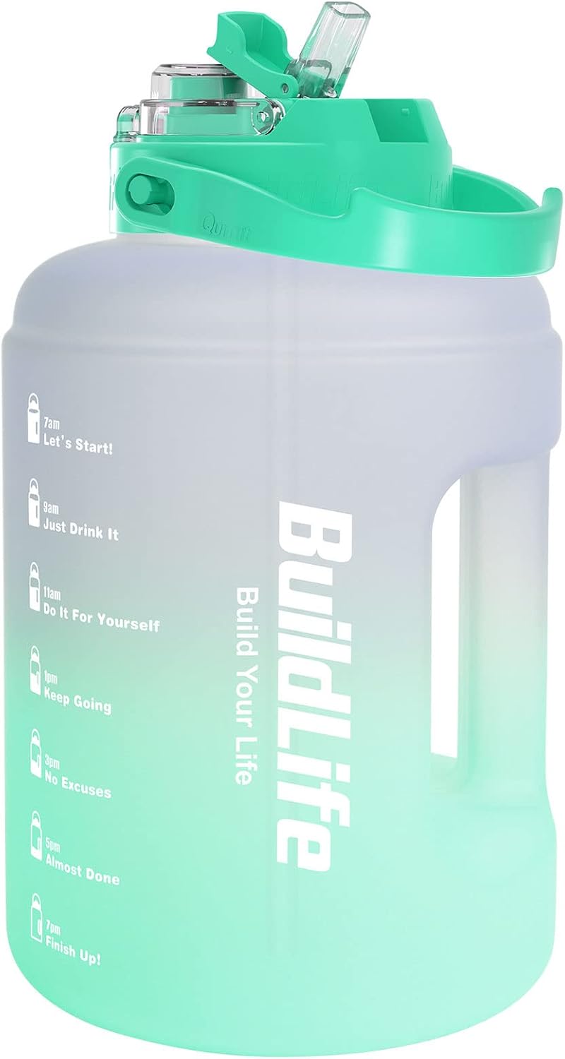 BuildLife Water Bottles with Straw & Flip Cap 2 in 1 Lid - Large Water Bottle wi...