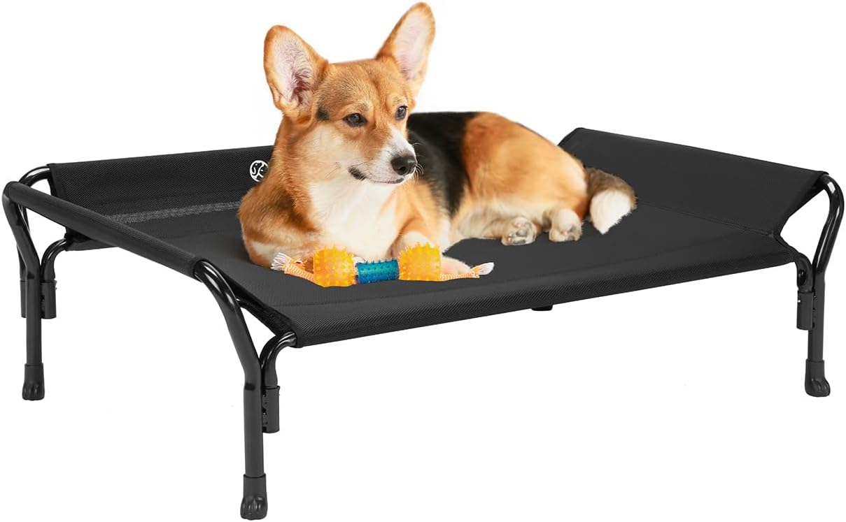 Veehoo Cooling Raised Dog Bed, Guardrail Elevated Dog Bed, Chewproof Dog Bed Fra...