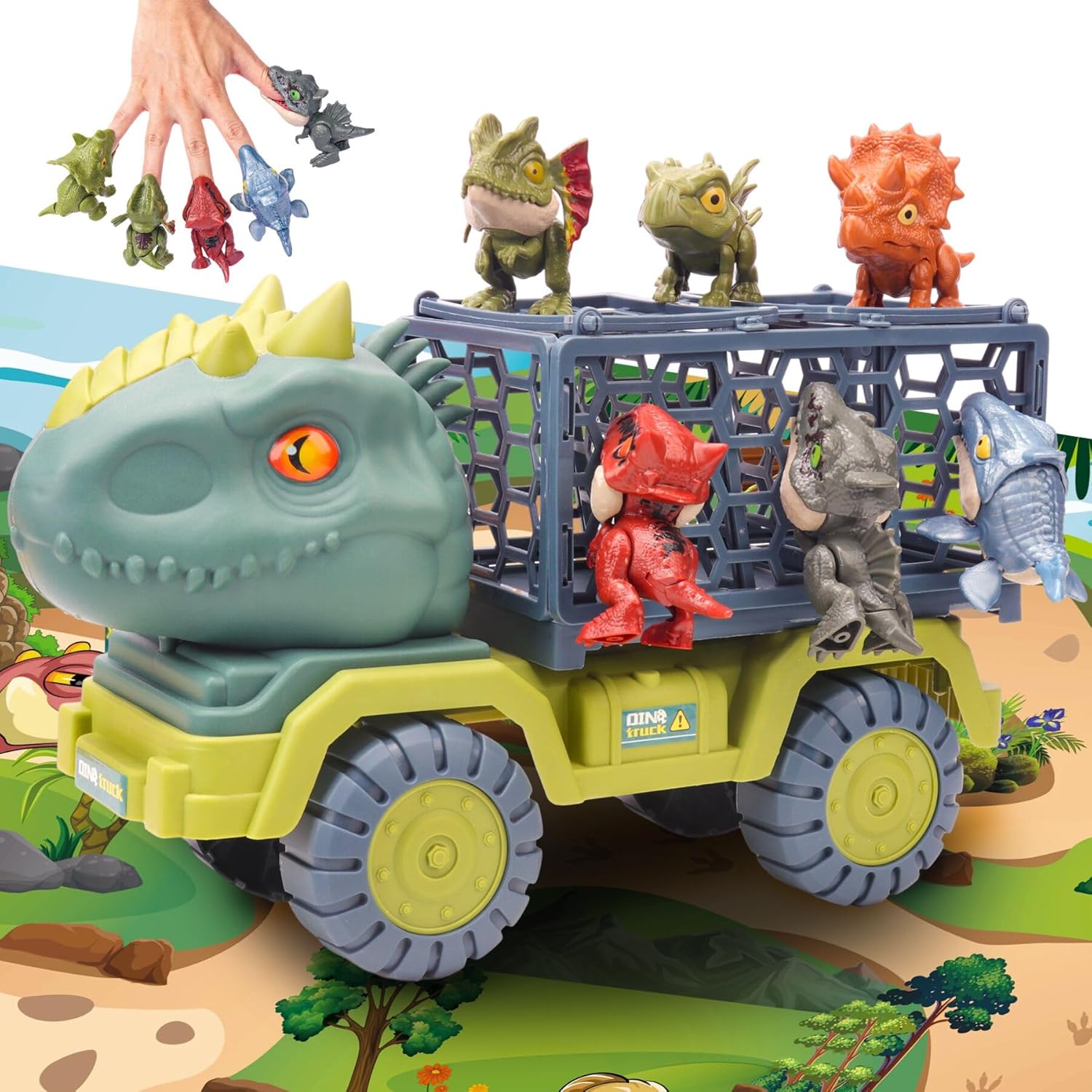 COSOOS Dinosaur Toys for Kids 3-5, T-Rex Dinosaur Truck Carrier Transport Car wi...