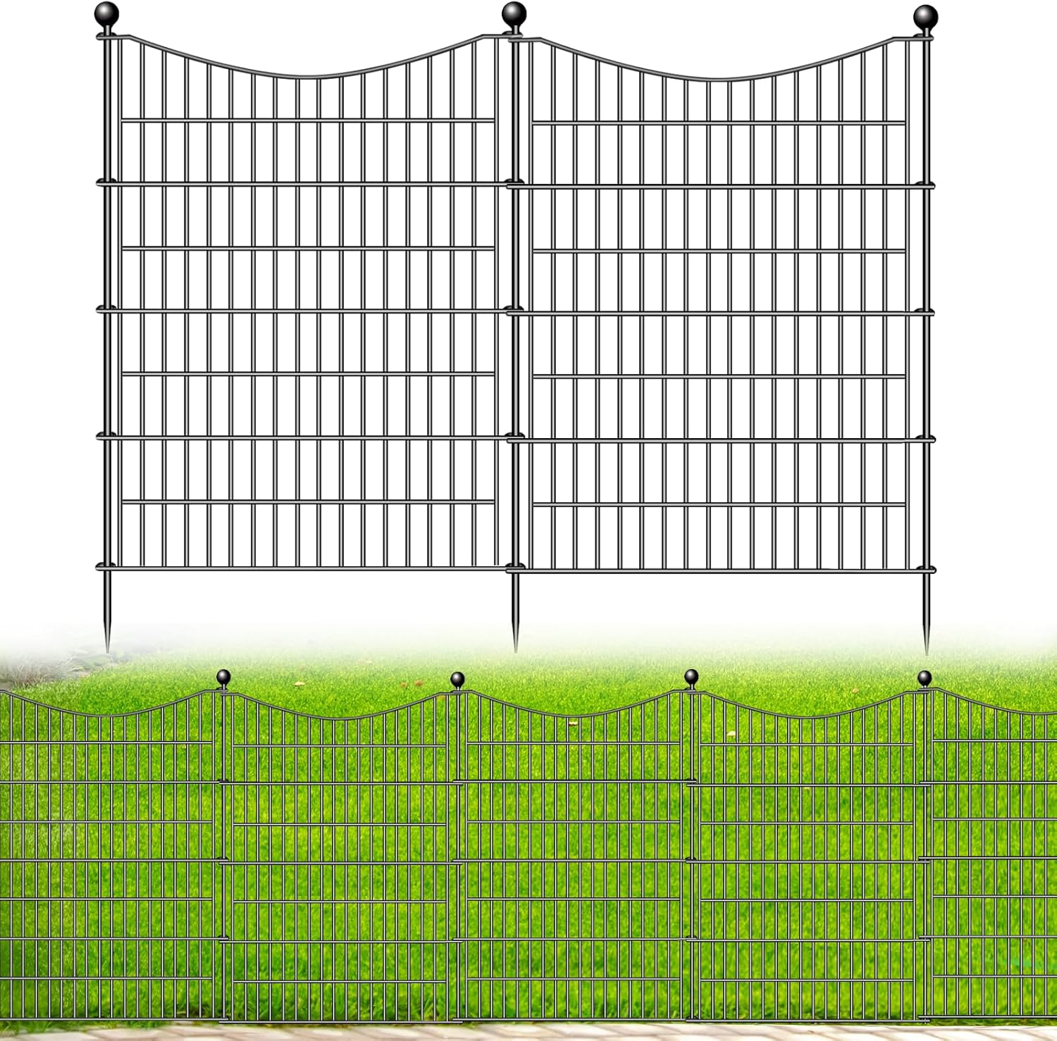 10 Panels No Dig Dog Fence Outdoor for Yard, 40 in(H) X 23.6 ft(L) Decorative Ta...