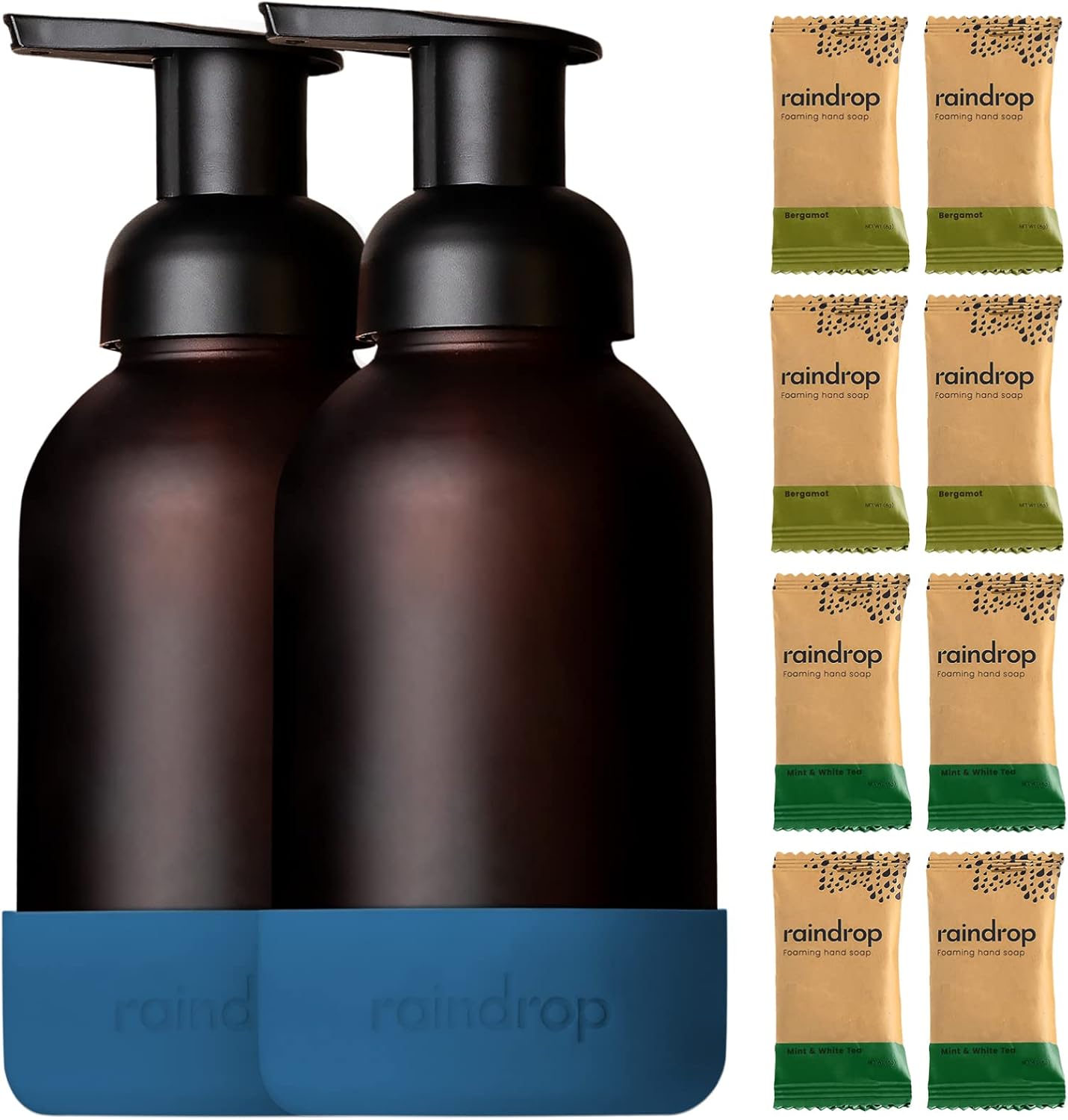 Raindrop Sustainable Hand Soap Starter Pack, 2x Reusable Foaming Glass Dispenser...