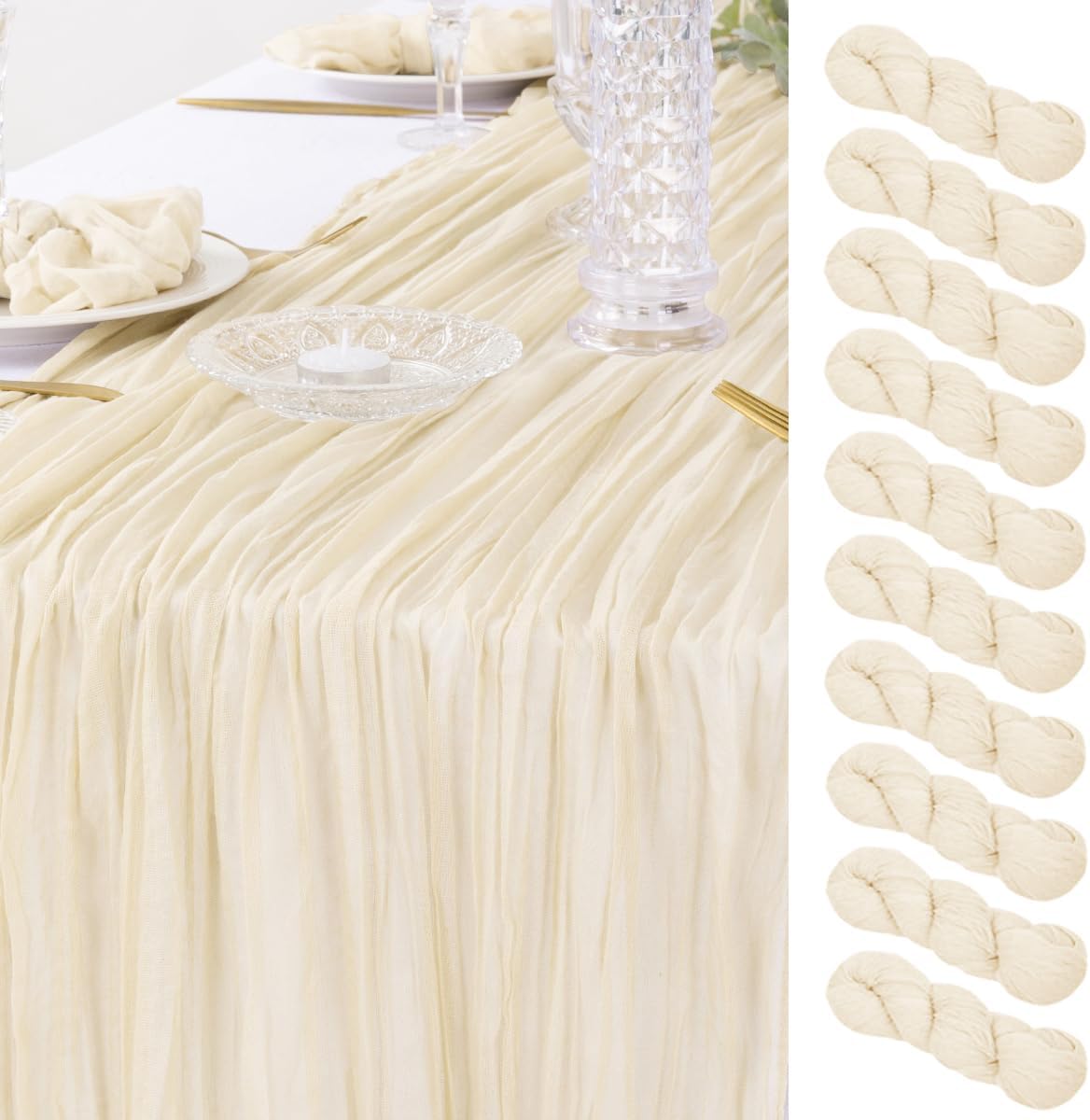 10 Pack Beige Cream Cheesecloth Table Runner Fall Thanksgiving Table Runner Bulk...