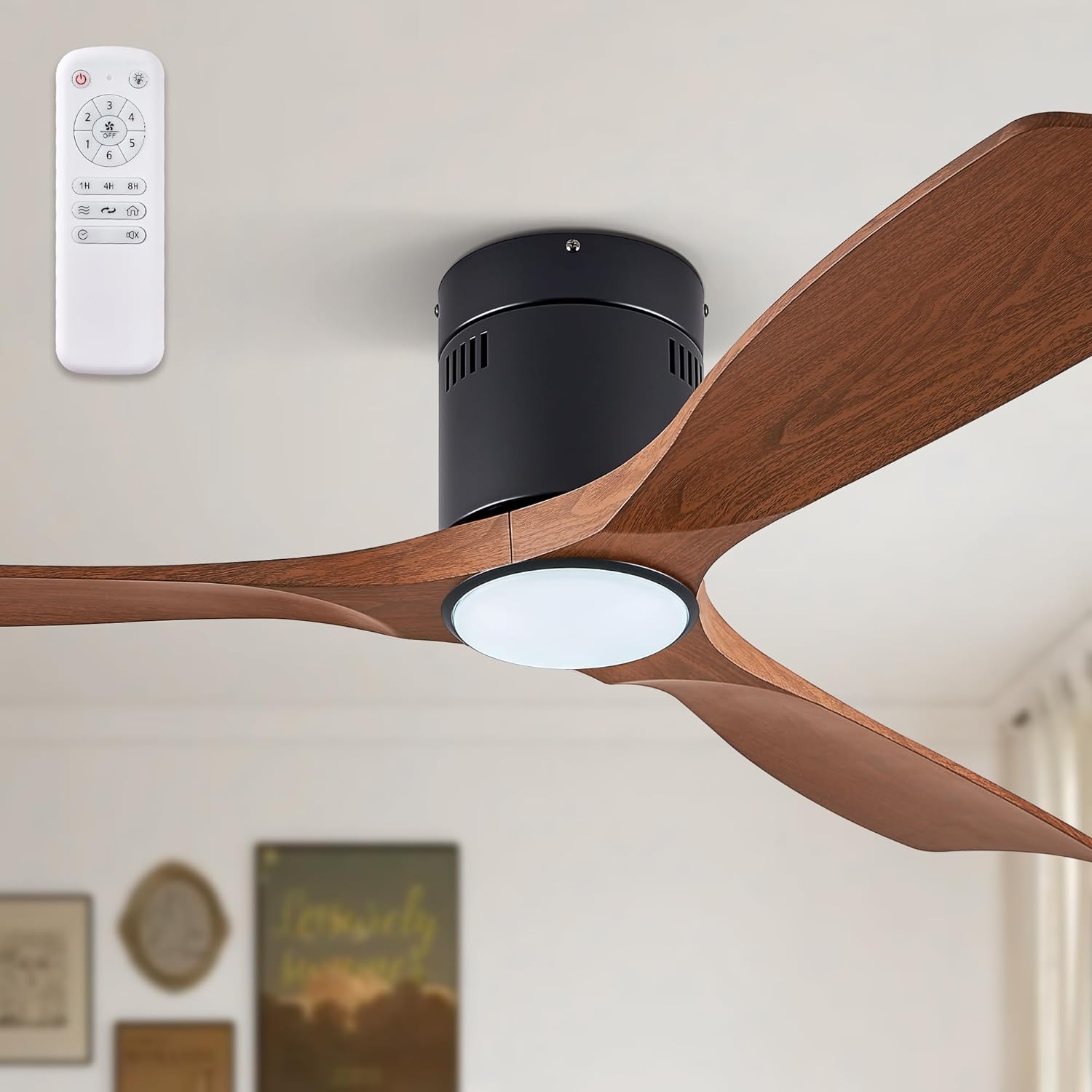 52" Ceiling Fans with Lights and Remote Control,Modern Flush Mount Ceiling Fan w...