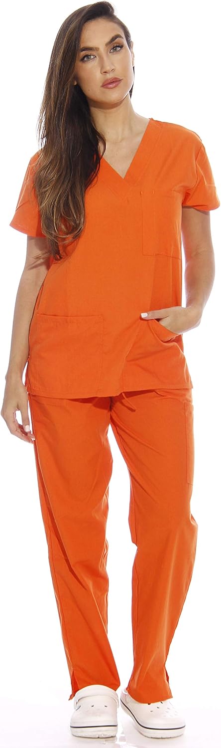 Just Love Women's Six Pocket Medical Scrubs Set (V-Neck with Cargo Pant) Small O...
